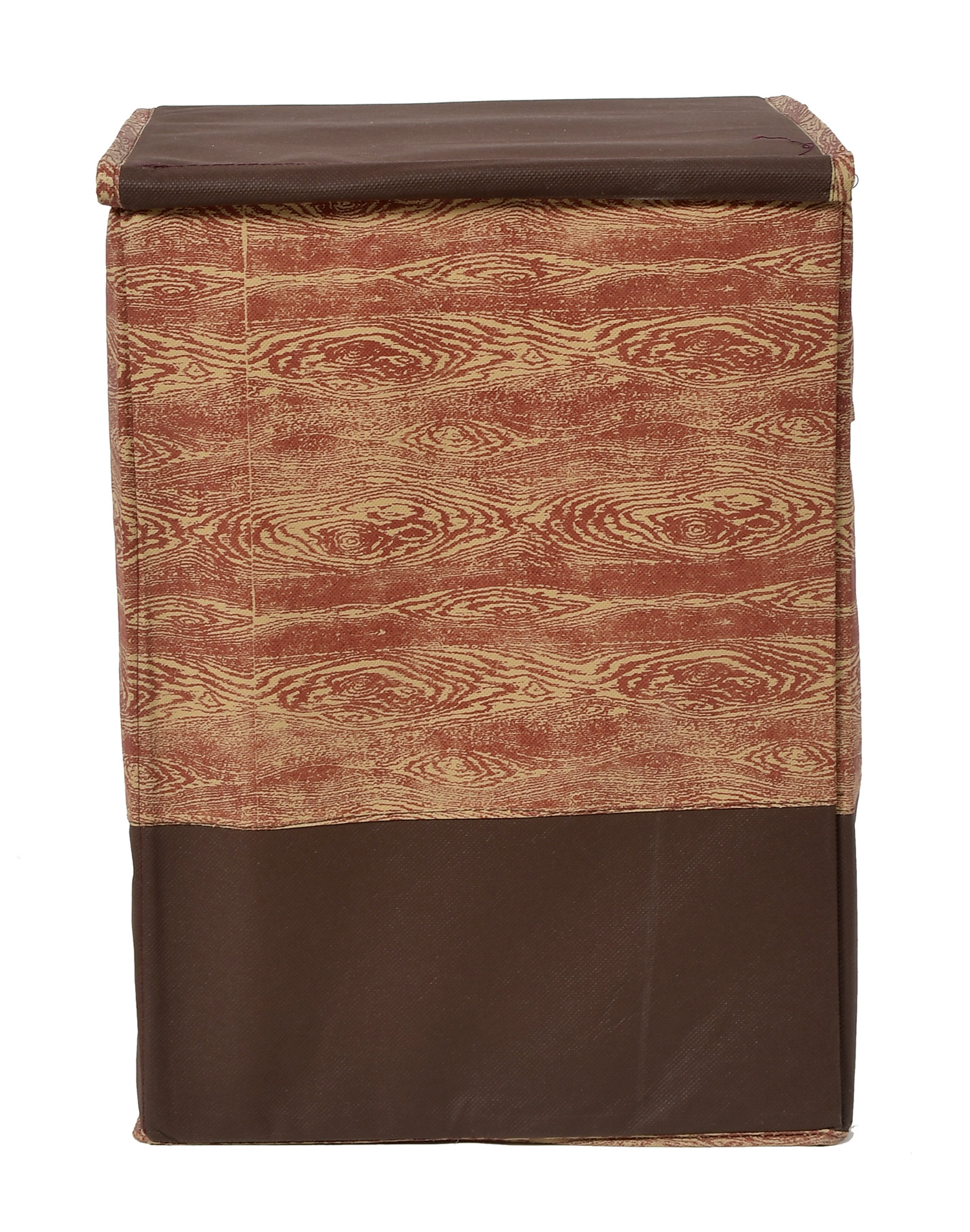 Kuber Industries Wooden Design Non-Woven Foldable Large Laundry basket/Hamper With Lid & Handles (Brown)-44KM0197