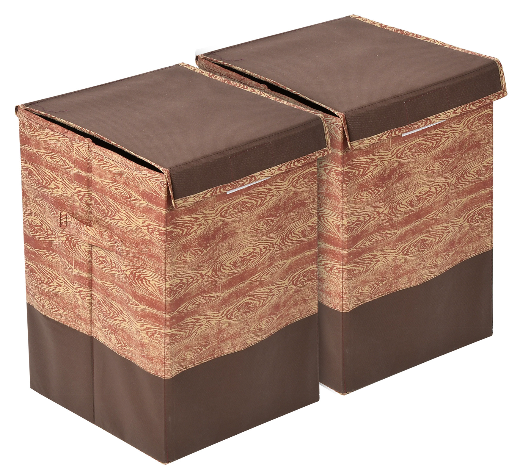 Kuber Industries Wooden Design Non-Woven Foldable Large Laundry basket/Hamper With Lid & Handles (Brown)-44KM0197