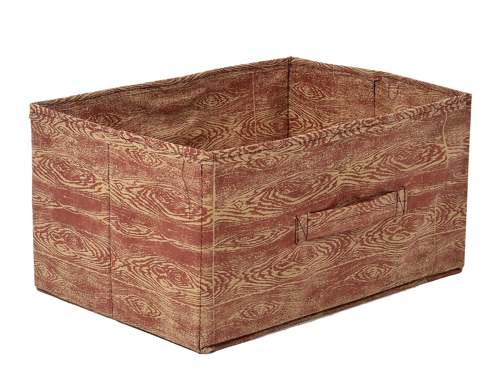 Kuber Industries Wooden Design Non-Woven Rectangular Flodable Cloth Storage Box/Drawer (Maroon Brown)-44KM0587