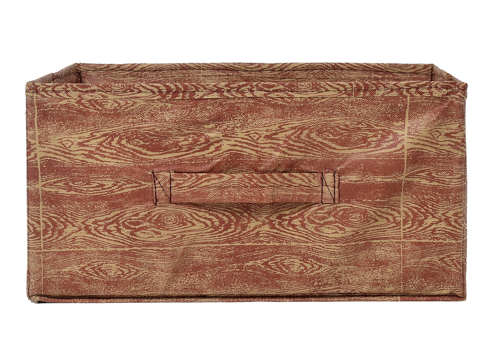 Kuber Industries Wooden Design Non-Woven Rectangular Flodable Cloth Storage Box/Drawer (Maroon Brown)-44KM0587
