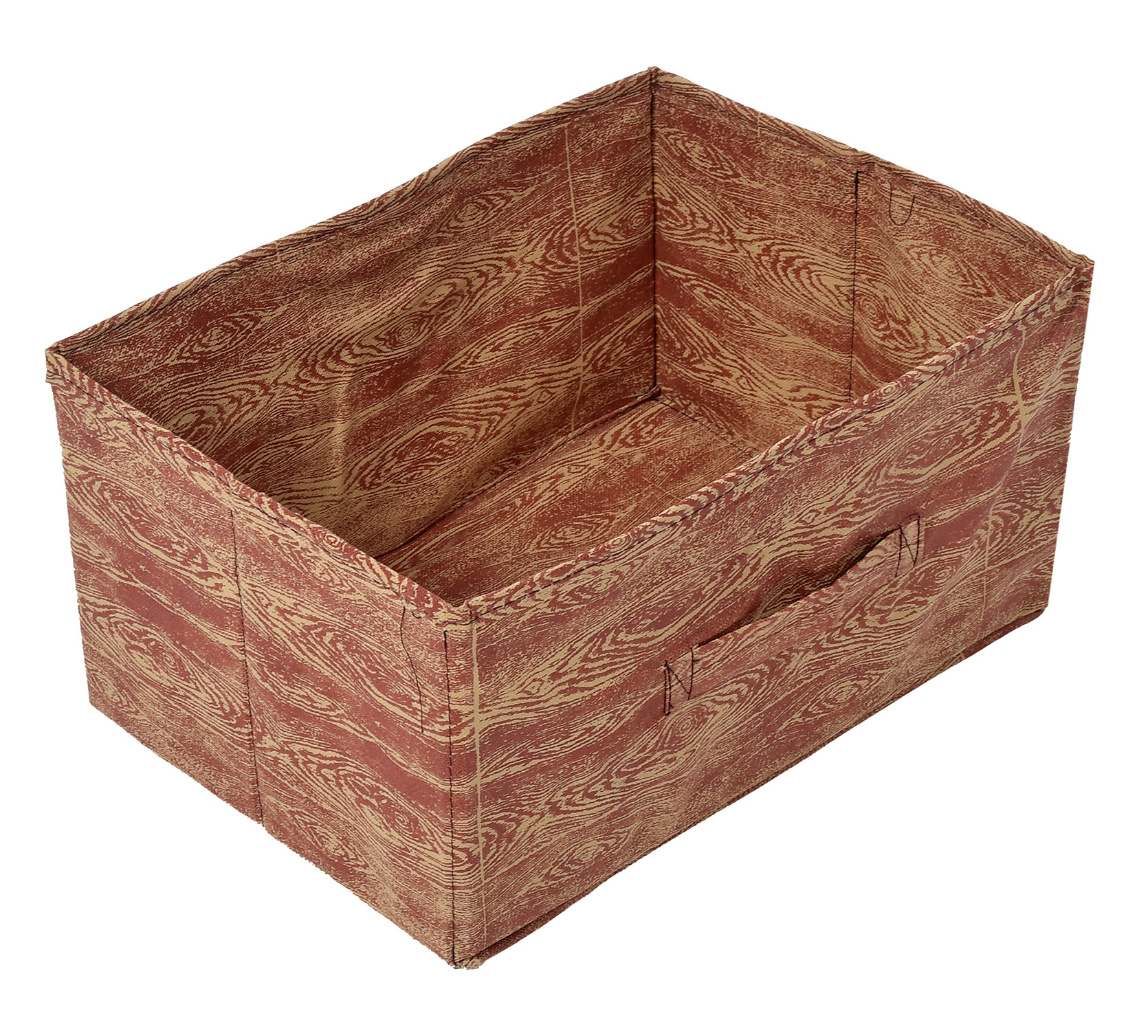 Kuber Industries Wooden Design Non-Woven Rectangular Flodable Cloth Storage Box/Drawer (Maroon Brown)-44KM0587