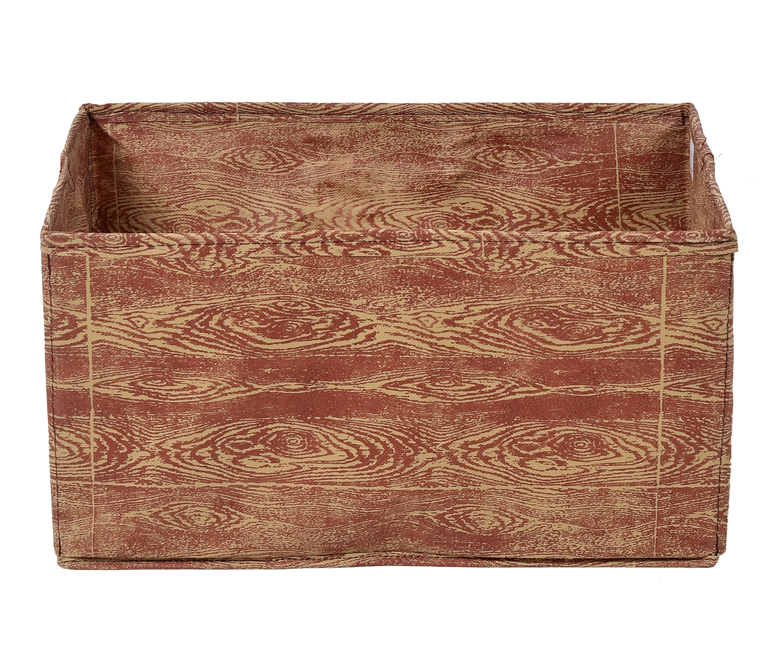Kuber Industries Wooden Design Non-Woven Rectangular Flodable Cloth Storage Box/Drawer (Maroon Brown)-44KM0587