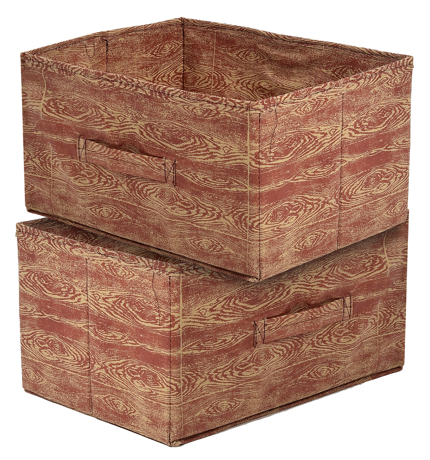 Kuber Industries Wooden Design Non-Woven Rectangular Flodable Cloth Storage Box/Drawer (Maroon Brown)-44KM0587