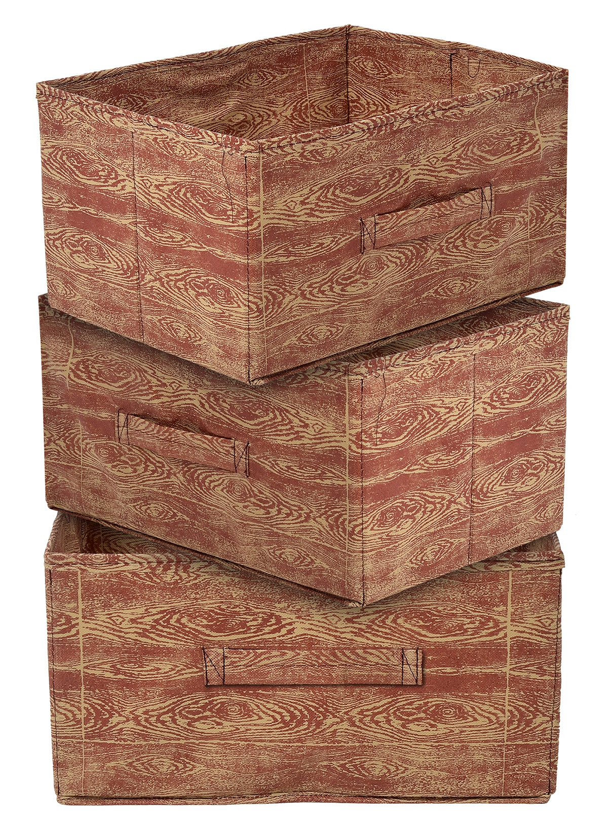 Kuber Industries Wooden Design Non-Woven Rectangular Flodable Cloth Storage Box/Drawer (Maroon Brown)-44KM0587
