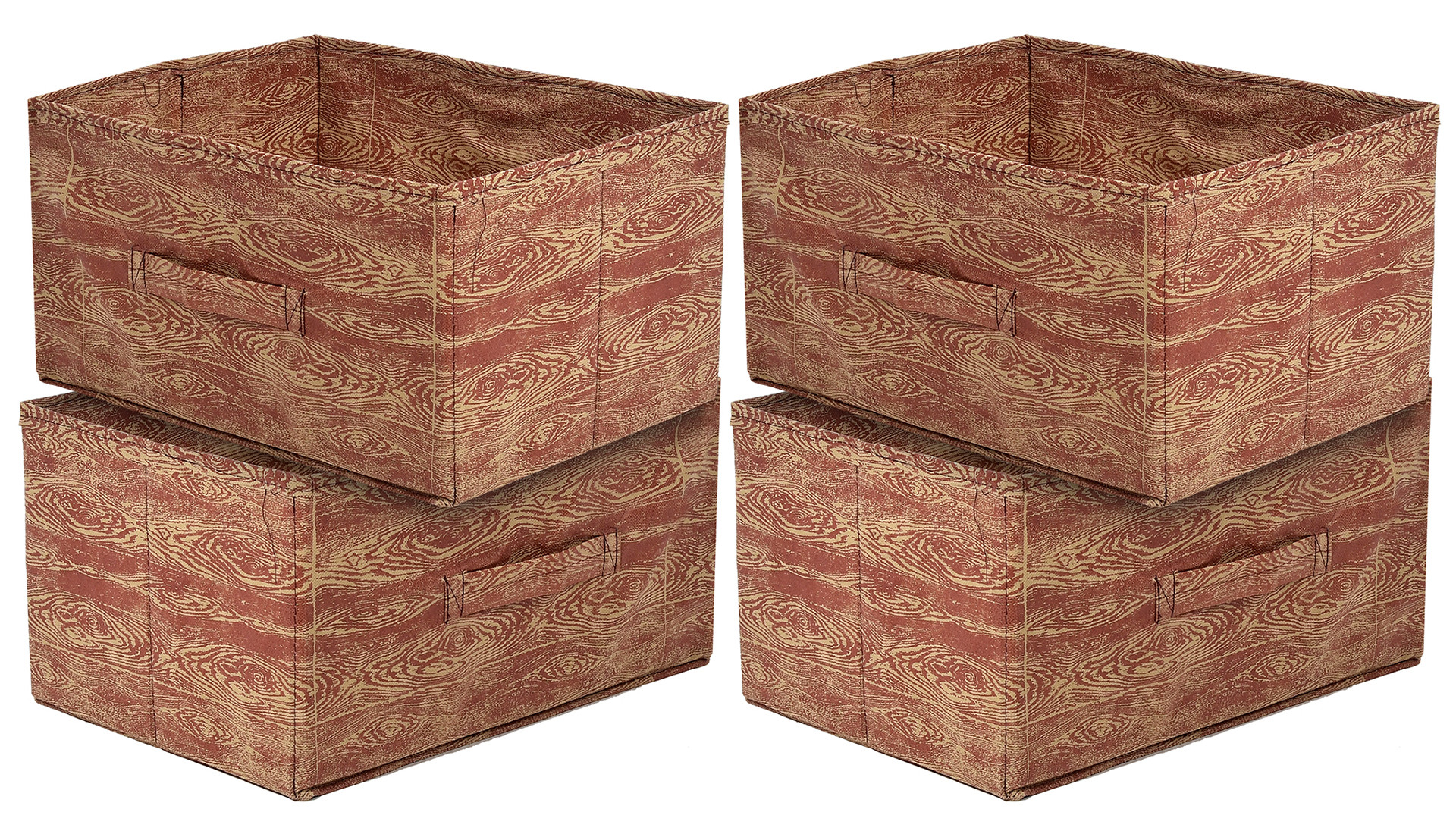 Kuber Industries Wooden Design Non-Woven Rectangular Flodable Cloth Storage Box/Drawer (Maroon Brown)-44KM0587