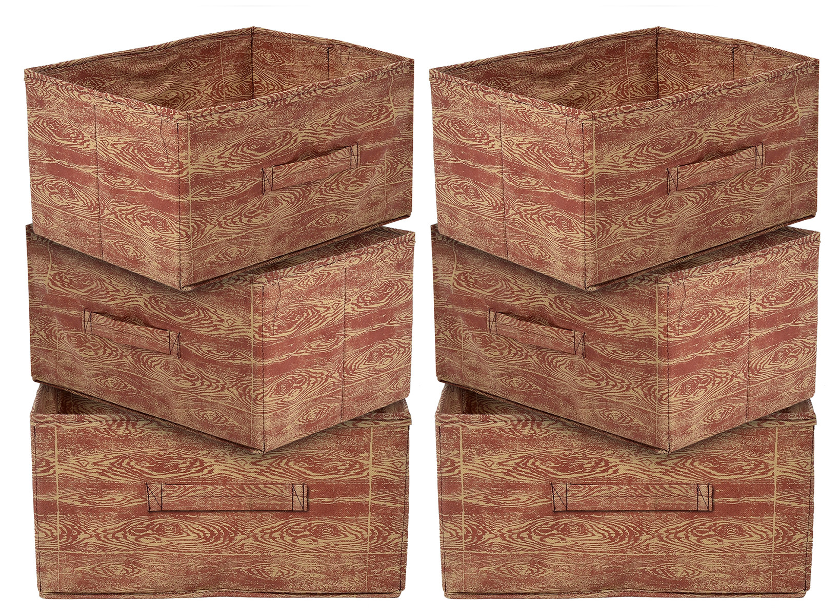 Kuber Industries Wooden Design Non-Woven Rectangular Flodable Cloth Storage Box/Drawer (Maroon Brown)-44KM0587