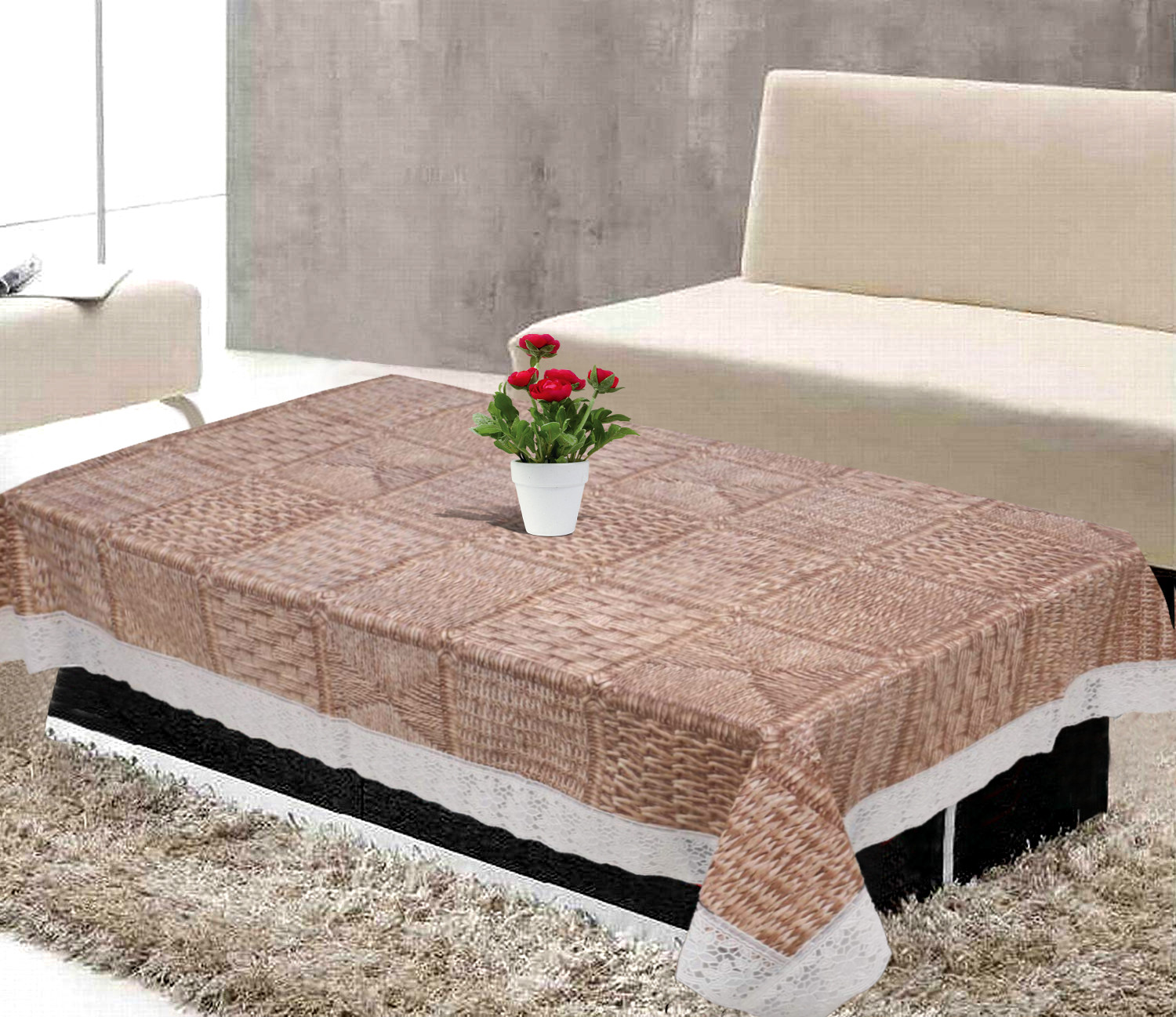 Kuber Industries Wooden Design PVC 4 Seater Center Table Cover 40