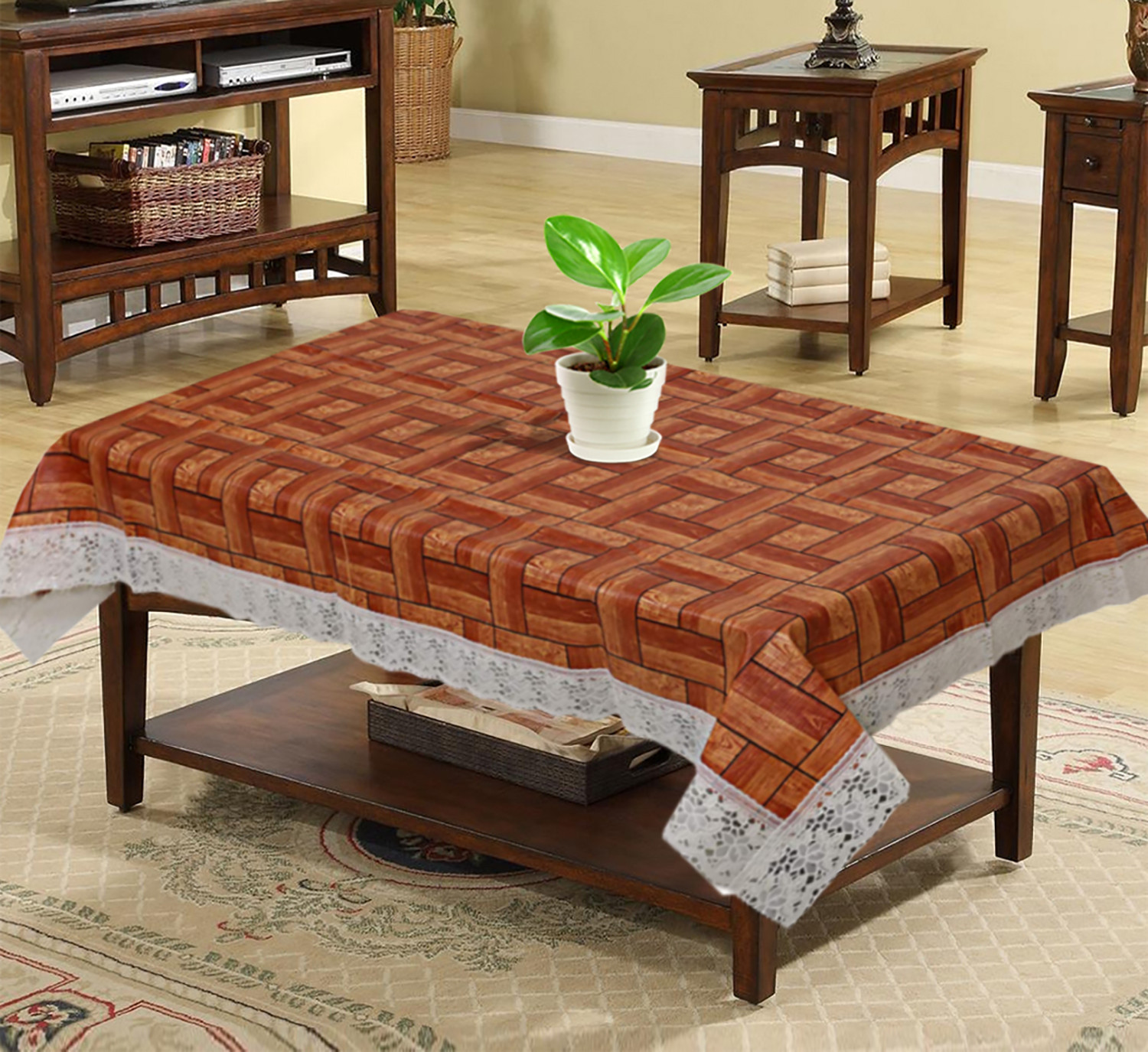 Kuber Industries Wooden Design PVC 4 Seater Center Table Cover 40
