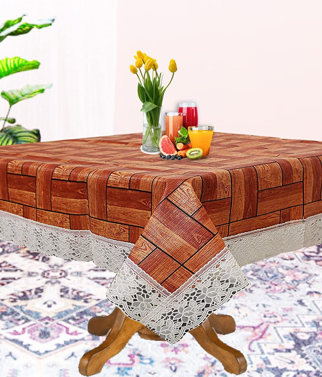 Kuber Industries Wooden Design PVC 4 Seater Center Table Cover 40