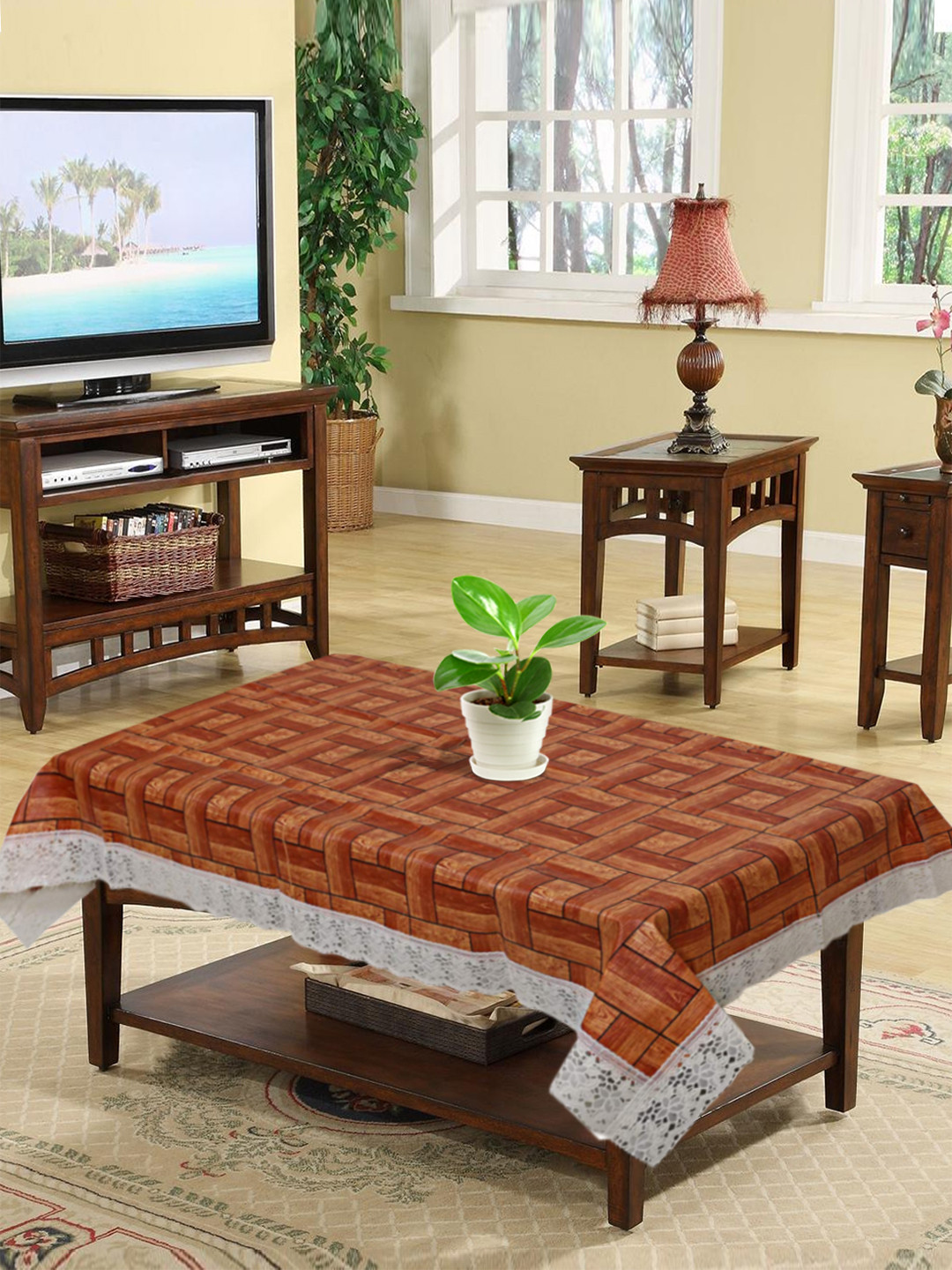 Kuber Industries Wooden Design PVC 4 Seater Center Table Cover 40