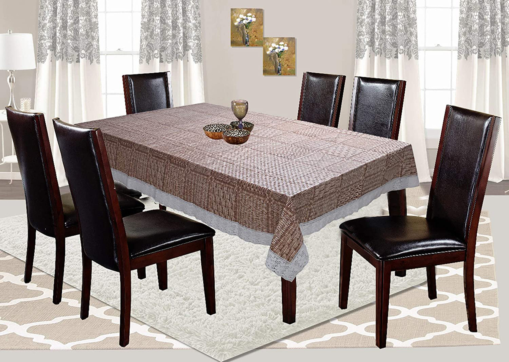 Kuber Industries Wooden Design PVC 6 Seater Dining Table Cover 60