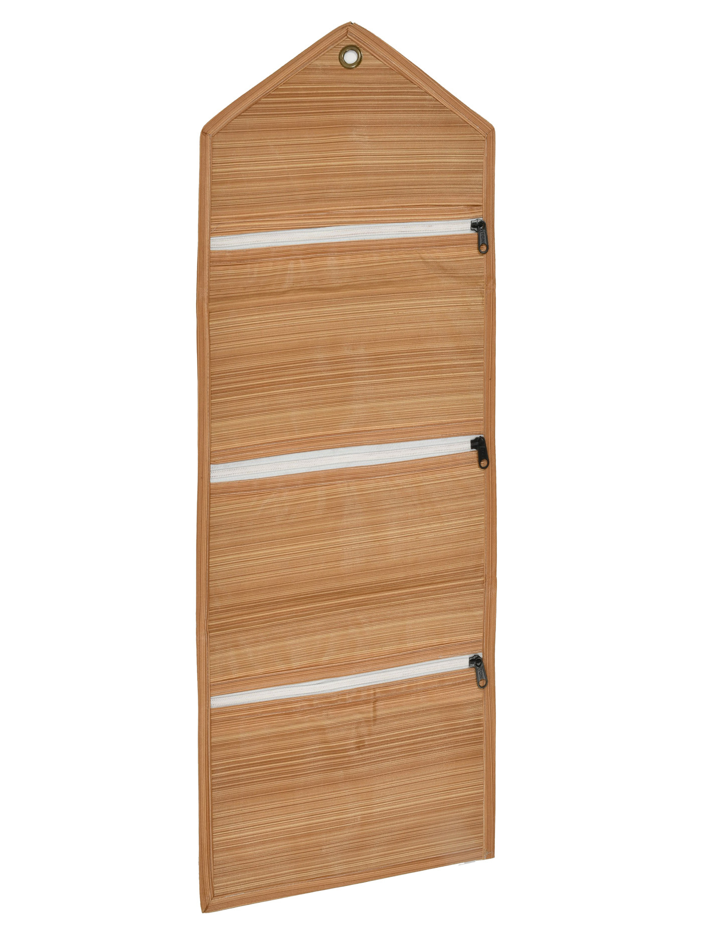 Kuber Industries Wooden Design Wall Hanging Magazine Letter Holder/Organizer With 3 Zipper Pockets (Light Brown)-HS43KUBMART25739