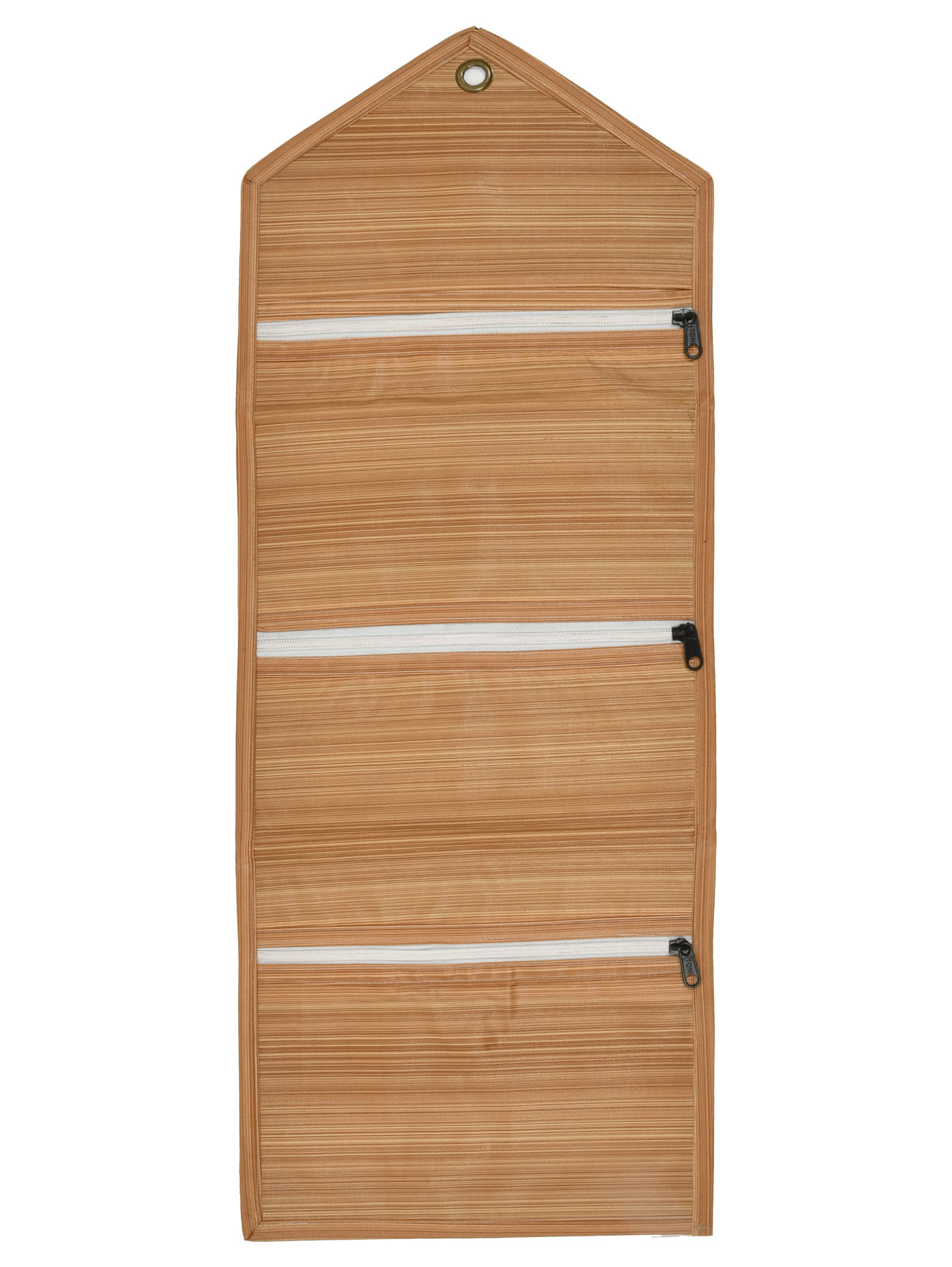 Kuber Industries Wooden Design Wall Hanging Magazine Letter Holder/Organizer With 3 Zipper Pockets (Light Brown)-HS43KUBMART25739