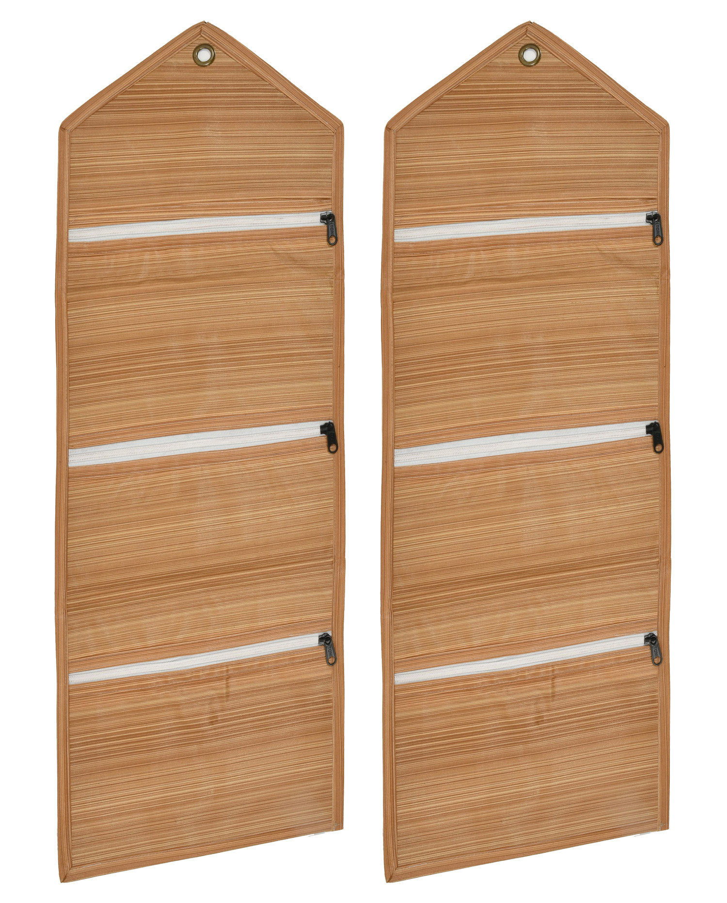Kuber Industries Wooden Design Wall Hanging Magazine Letter Holder/Organizer With 3 Zipper Pockets (Light Brown)-HS43KUBMART25739