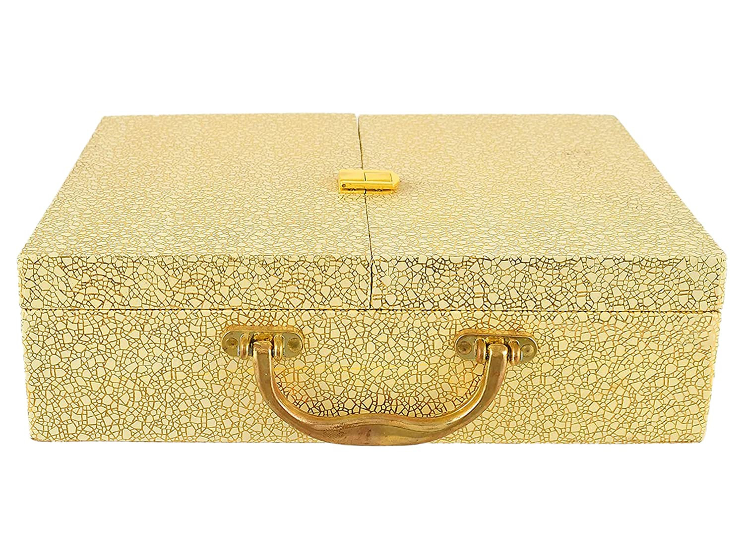 Kuber Industries Wooden Double Door 3 Rod Bangle Box | Vanity Organizer For Watches, Bracelet With Lock on Top & Handle (Gold)