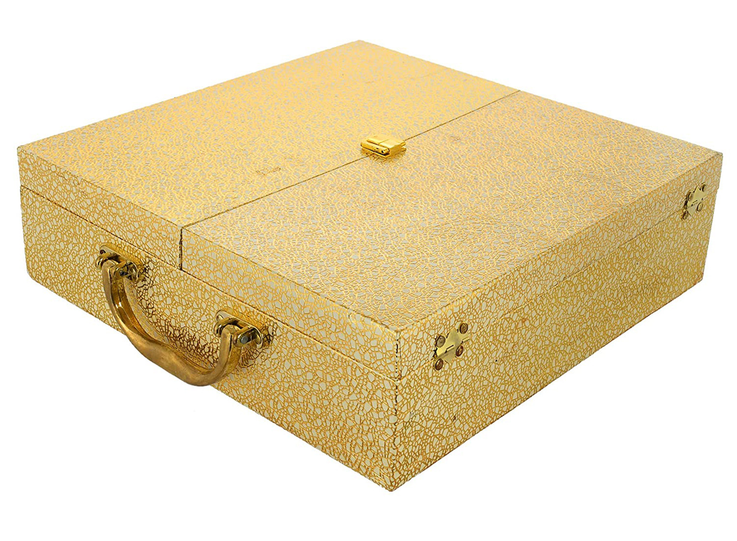 Kuber Industries Wooden Double Door 4 Rod Bangle Box | Vanity Organizer For Watches, Bracelet With Lock on Top & Handle (Gold)