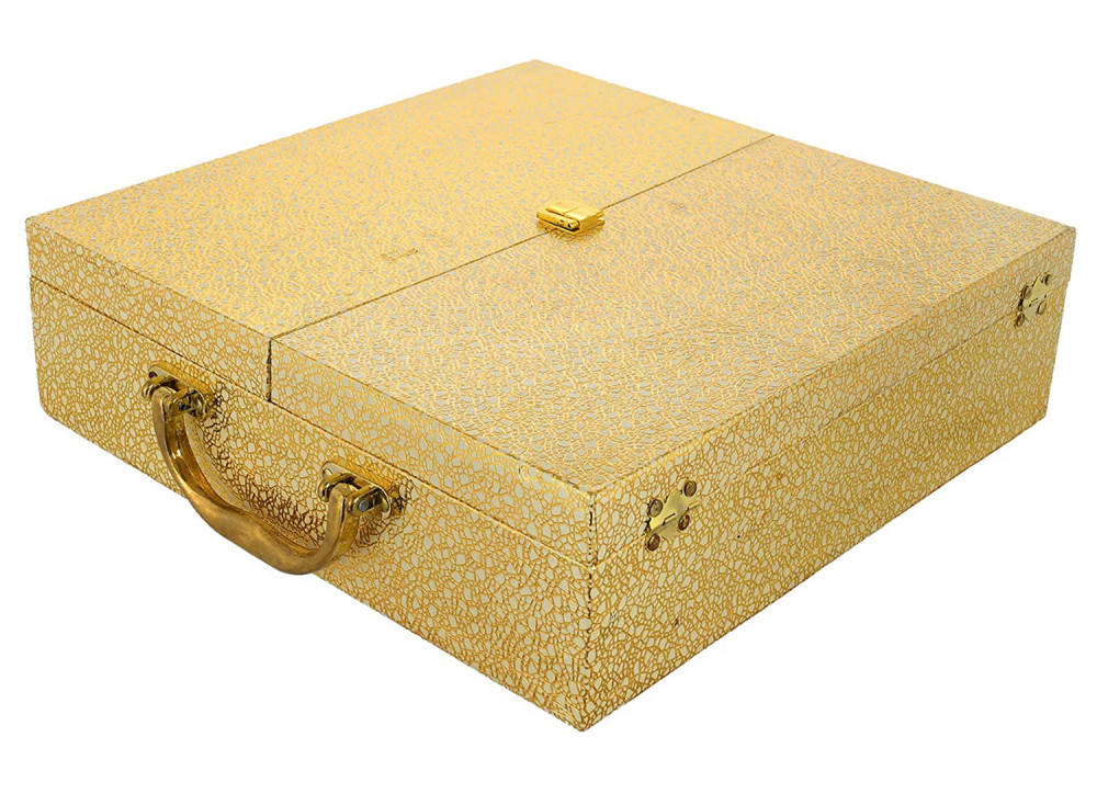 Kuber Industries Wooden Double Door 4 Rod Bangle Box | Vanity Organizer For Watches, Bracelet With Lock on Top &amp; Handle (Gold)