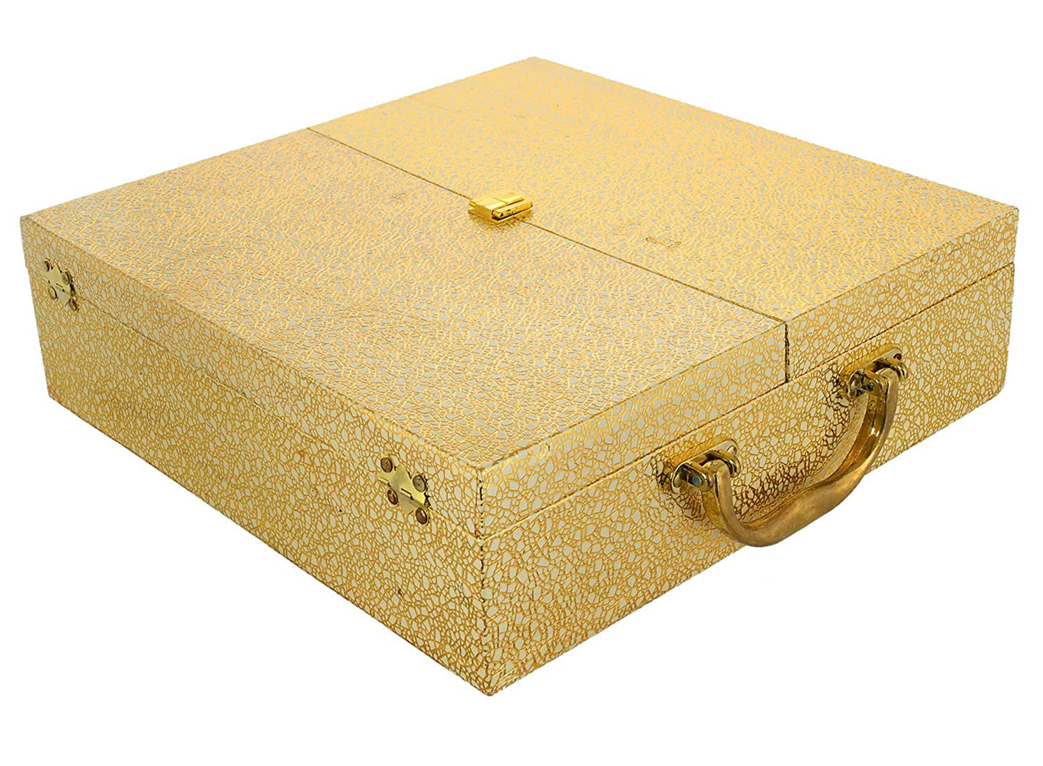 Kuber Industries Wooden Double Door 4 Rod Bangle Box | Vanity Organizer For Watches, Bracelet With Lock on Top & Handle (Gold)