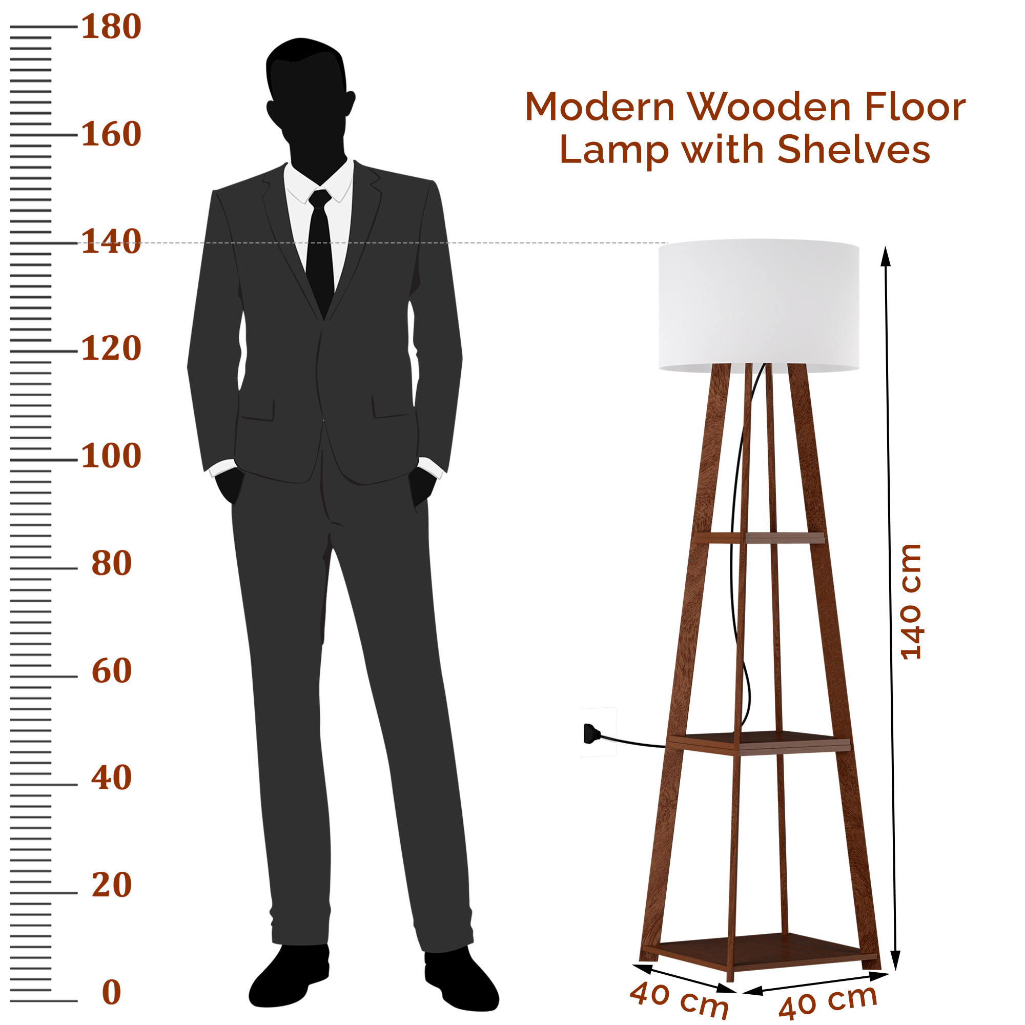 Kuber Industries Wooden Floor Lamp for Living Room Decoration with 3 Shelves  Tall Standing Corner Light Lamp for Bedroom  Bulb Not Included  Ivory