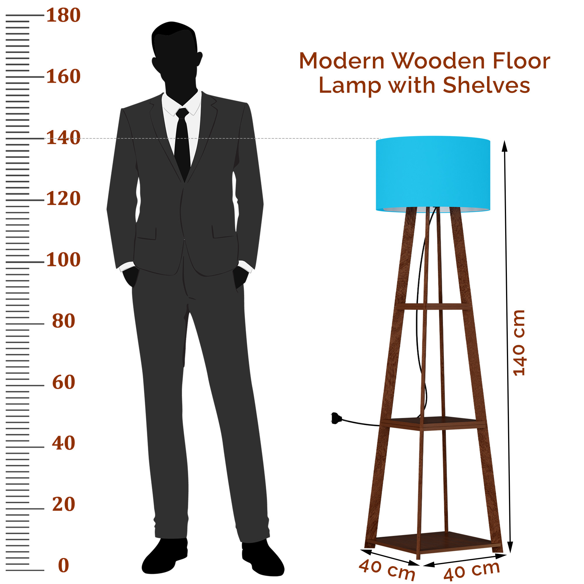 Kuber Industries Wooden Floor Lamp for Living Room Decoration with 3 Shelves  Tall Standing Corner Light Lamp for Bedroom  Bulb Not Included  Blue