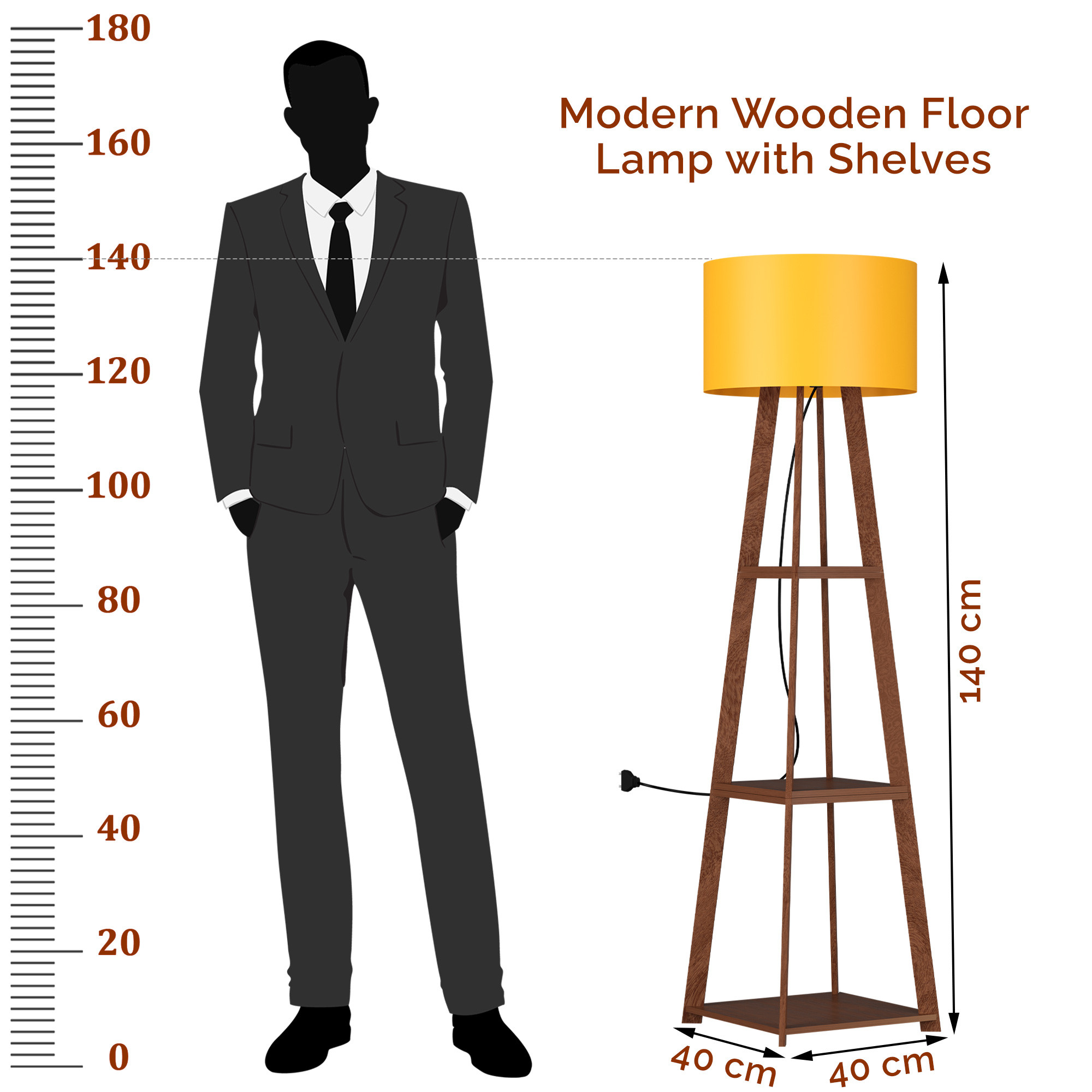 Kuber Industries Wooden Floor Lamp for Living Room Decoration with 3 Shelves  Tall Standing Corner Light Lamp for Bedroom  Bulb Not Included  Natural