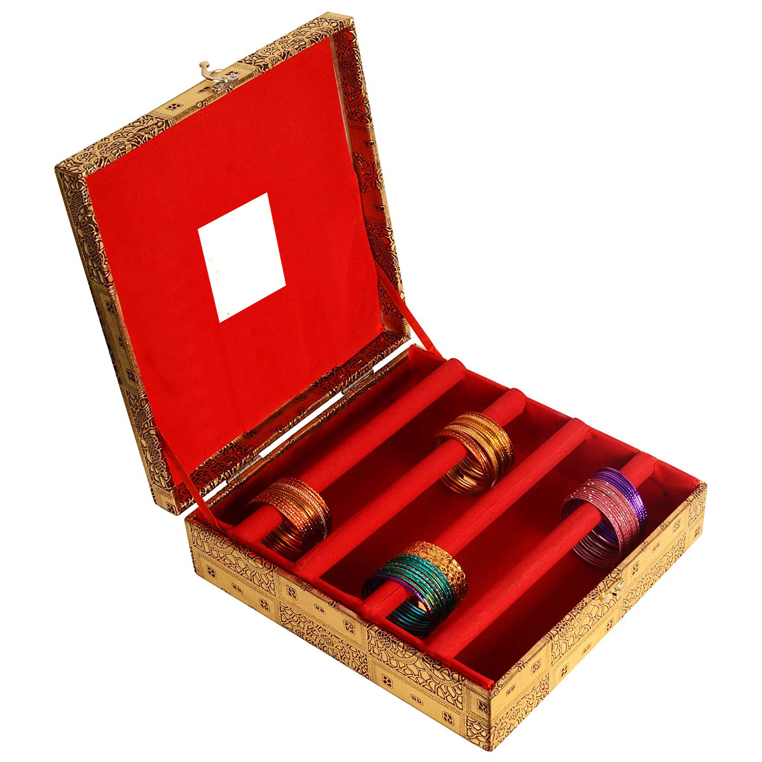 Kuber Industries Wooden Four Rod Bangle Storage Box with Lock System (Gold) -CTKTC39406