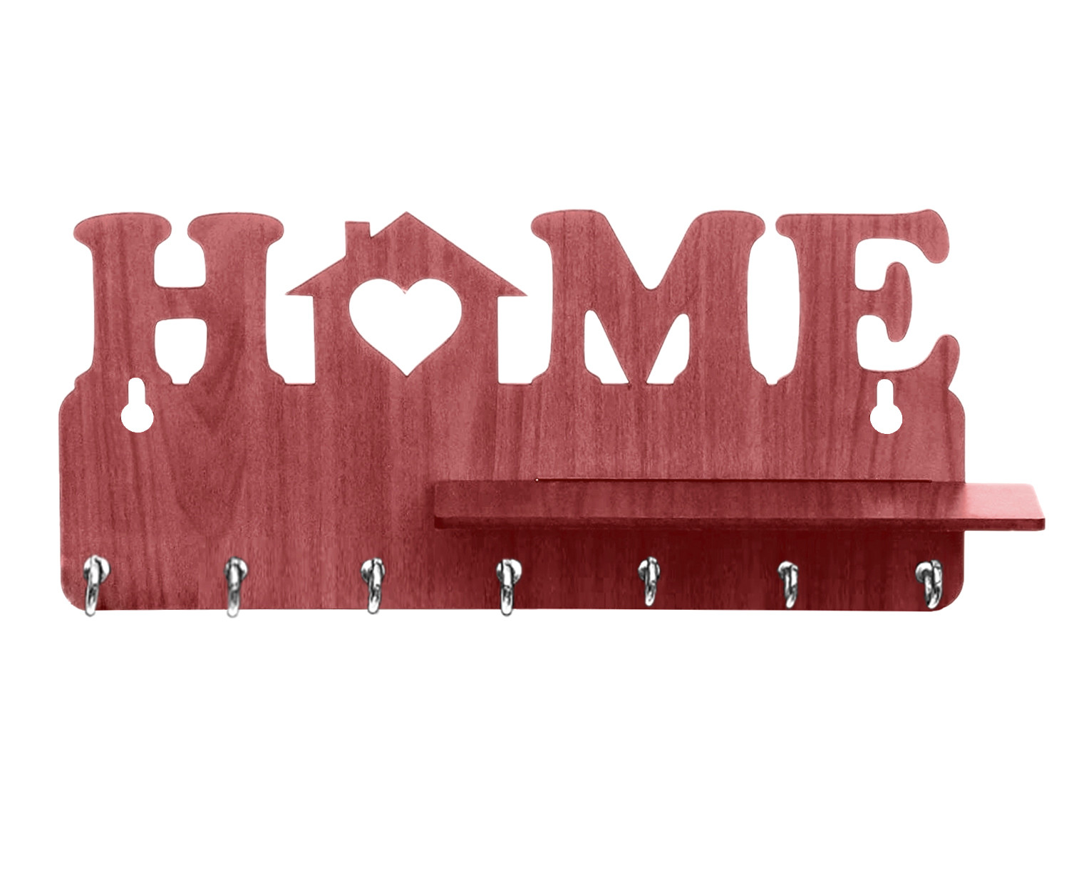 Kuber Industries Wooden Home Design 7 Hooks Mounted Key Holder | Key Stand With Shelf For Home Decorative (Brown)