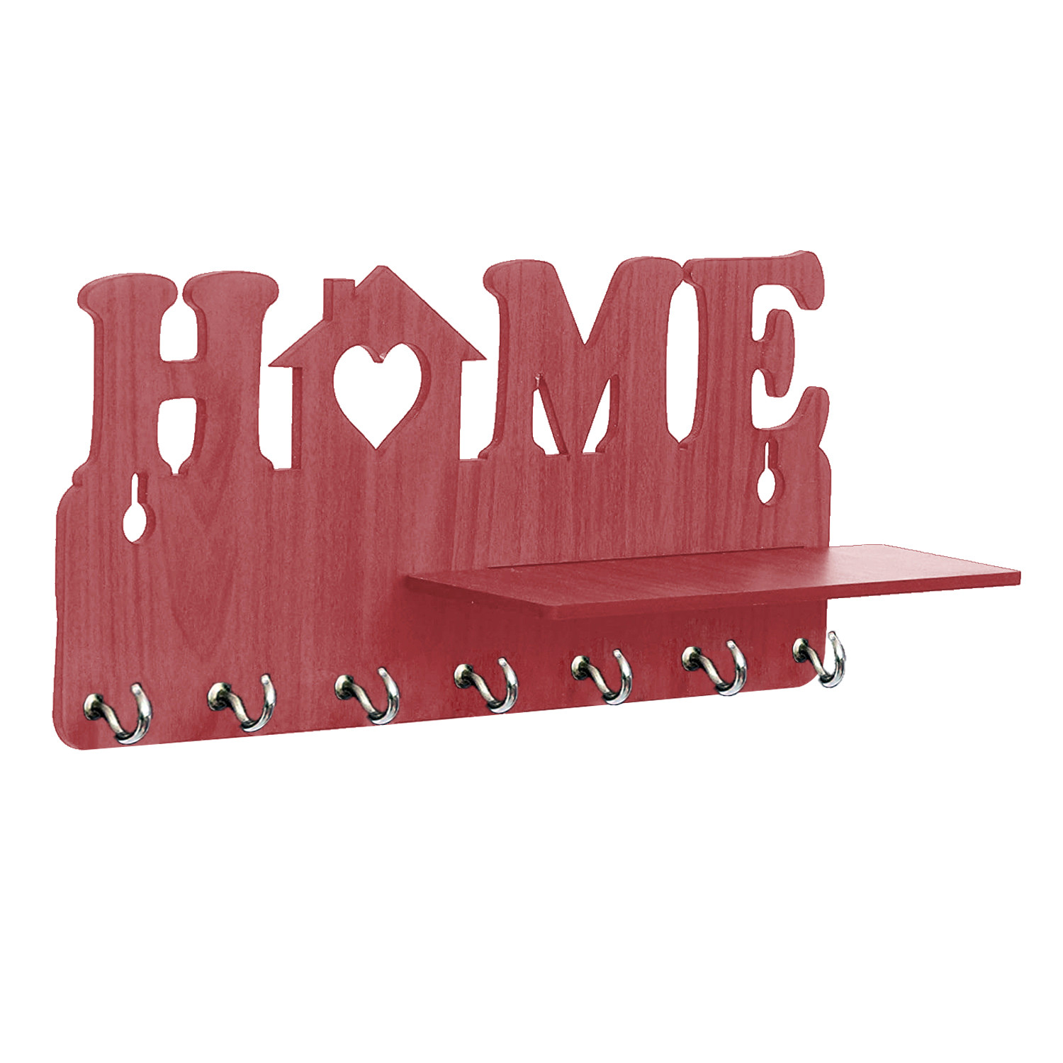 Kuber Industries Wooden Home Design 7 Hooks Mounted Key Holder | Key Stand With Shelf For Home Decorative (Brown)