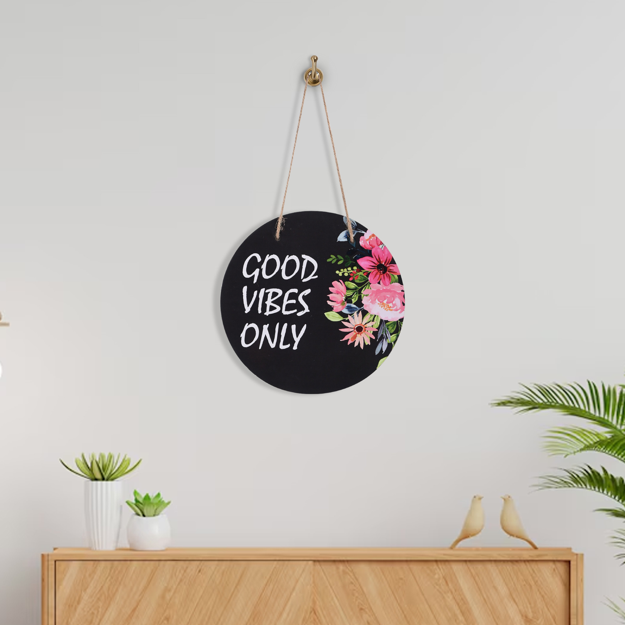 Kuber Industries Wooden Inspirational Quotes Wall Hanging Decoration for Living Room Bedroom  Office  Wall Art Home Decor Items for Hall Entry Door  Staircase   Good Vibes - Black