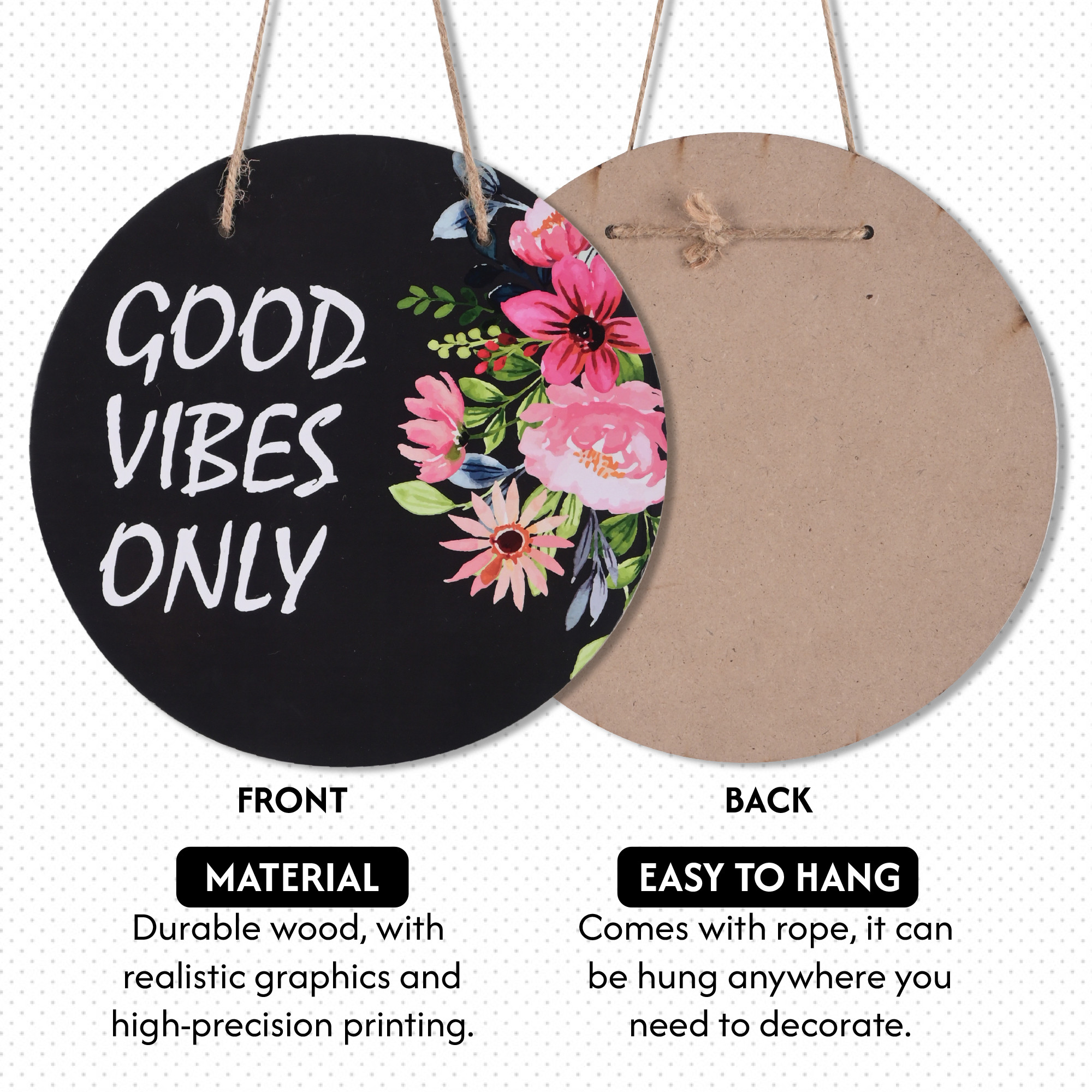 Kuber Industries Wooden Inspirational Quotes Wall Hanging Decoration for Living Room Bedroom  Office  Wall Art Home Decor Items for Hall Entry Door  Staircase   Good Vibes - Black