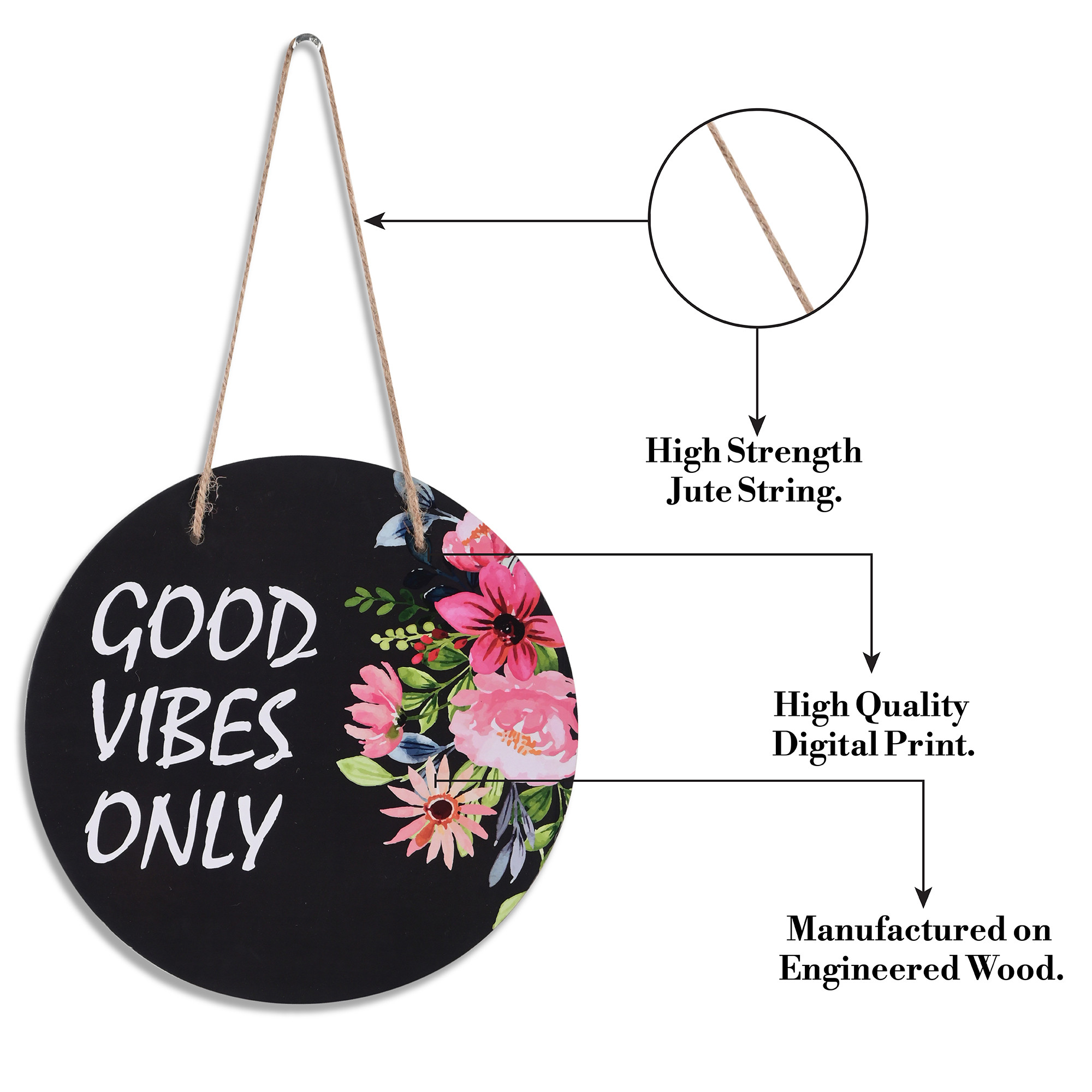 Kuber Industries Wooden Inspirational Quotes Wall Hanging Decoration for Living Room Bedroom  Office  Wall Art Home Decor Items for Hall Entry Door  Staircase   Good Vibes - Black