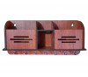 Kuber Industries Wooden Line Design 7 Hooks Key Holder | Pen &amp; Pencil Holder | Mobile Stand With Charging Slots (Brown)