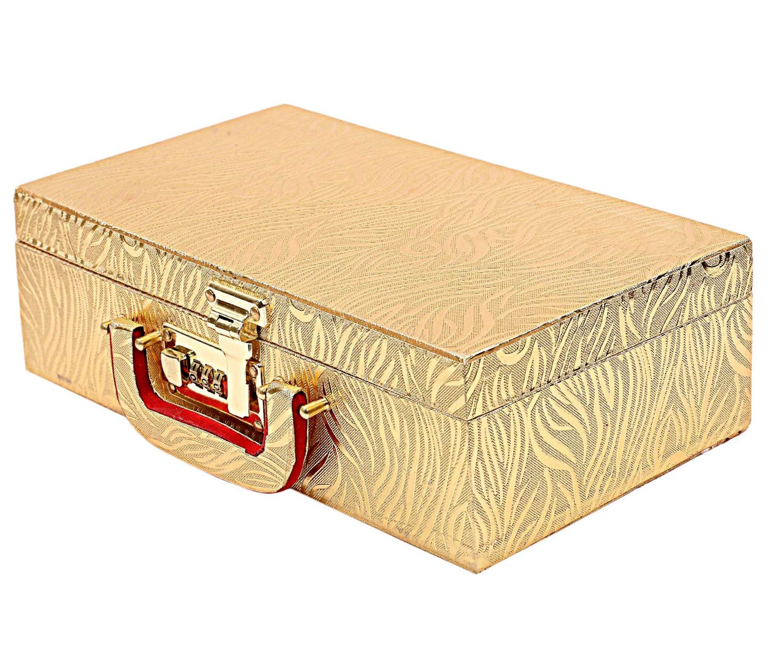Kuber Industries Wooden Number Lock System 2 Rod Bangle Box|Singaardani|Vanity Organizer With Mirror & Handle (Golden)