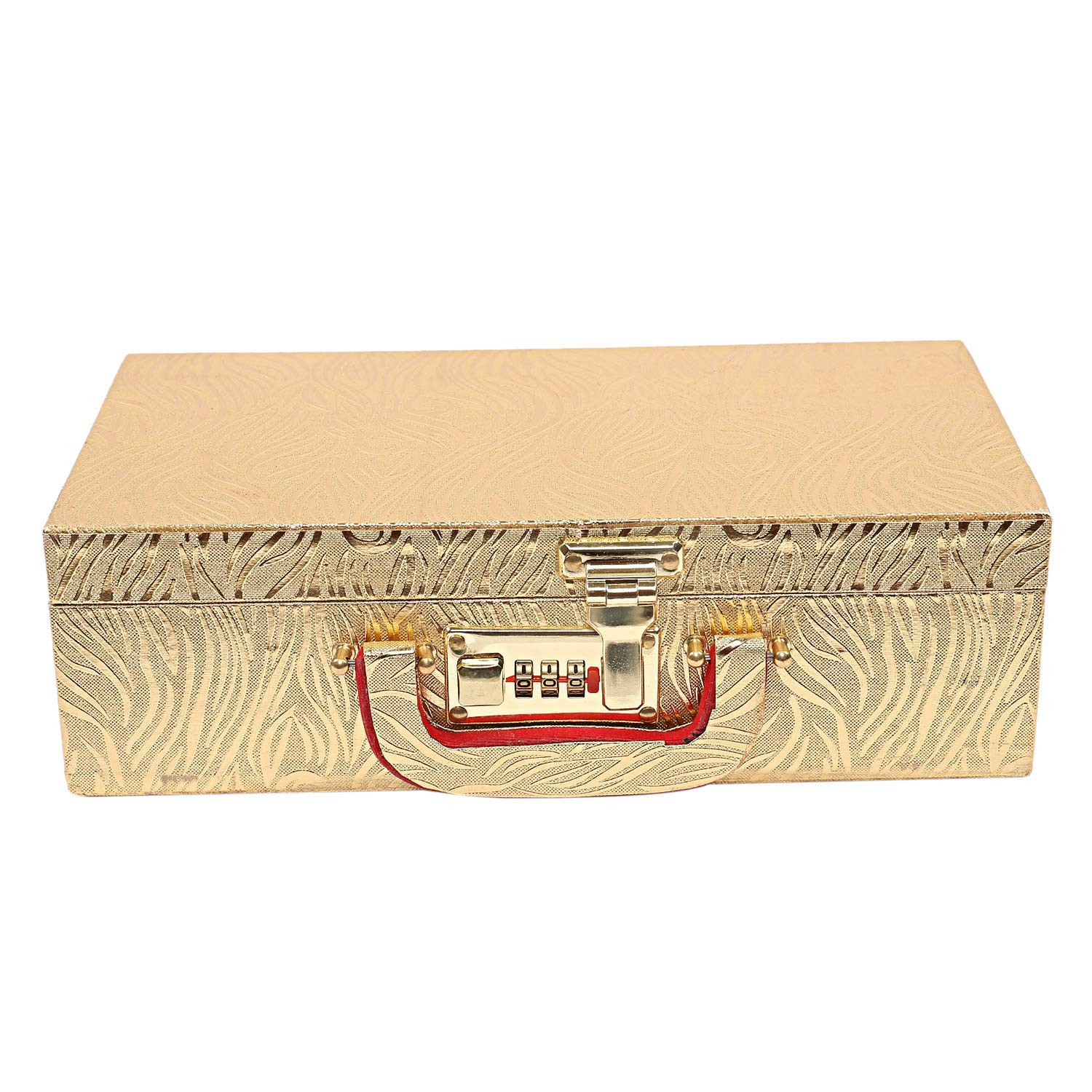 Kuber Industries Wooden Number Lock System 2 Rod Bangle Box|Singaardani|Vanity Organizer With Mirror & Handle (Golden)