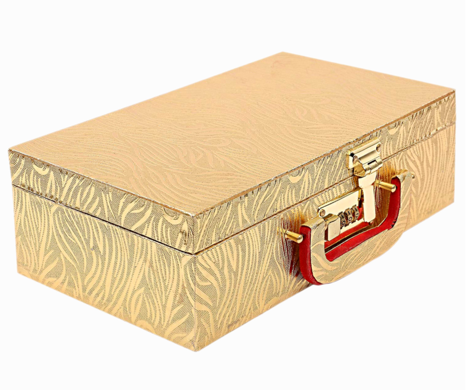 Kuber Industries Wooden Number Lock System 2 Rod Bangle Box|Singaardani|Vanity Organizer With Mirror & Handle (Golden)