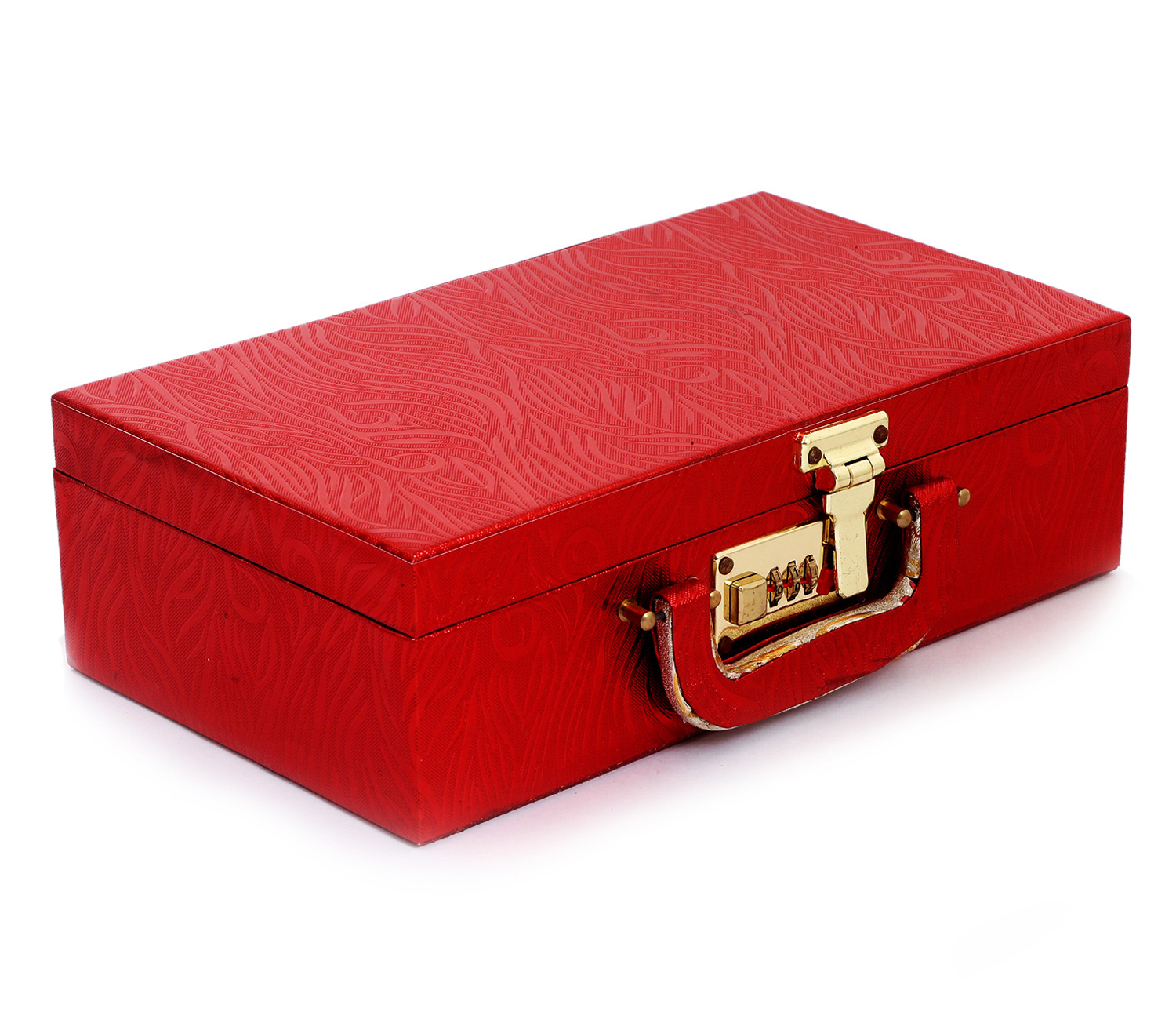 Kuber Industries Wooden Number Lock System 2 Rod Bangle Box|Singaardani|Vanity Organizer With Mirror & Handle (Maroon)