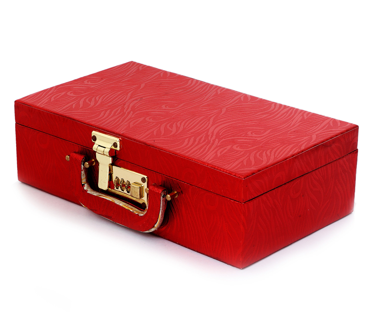 Kuber Industries Wooden Number Lock System 2 Rod Bangle Box|Singaardani|Vanity Organizer With Mirror & Handle (Maroon)