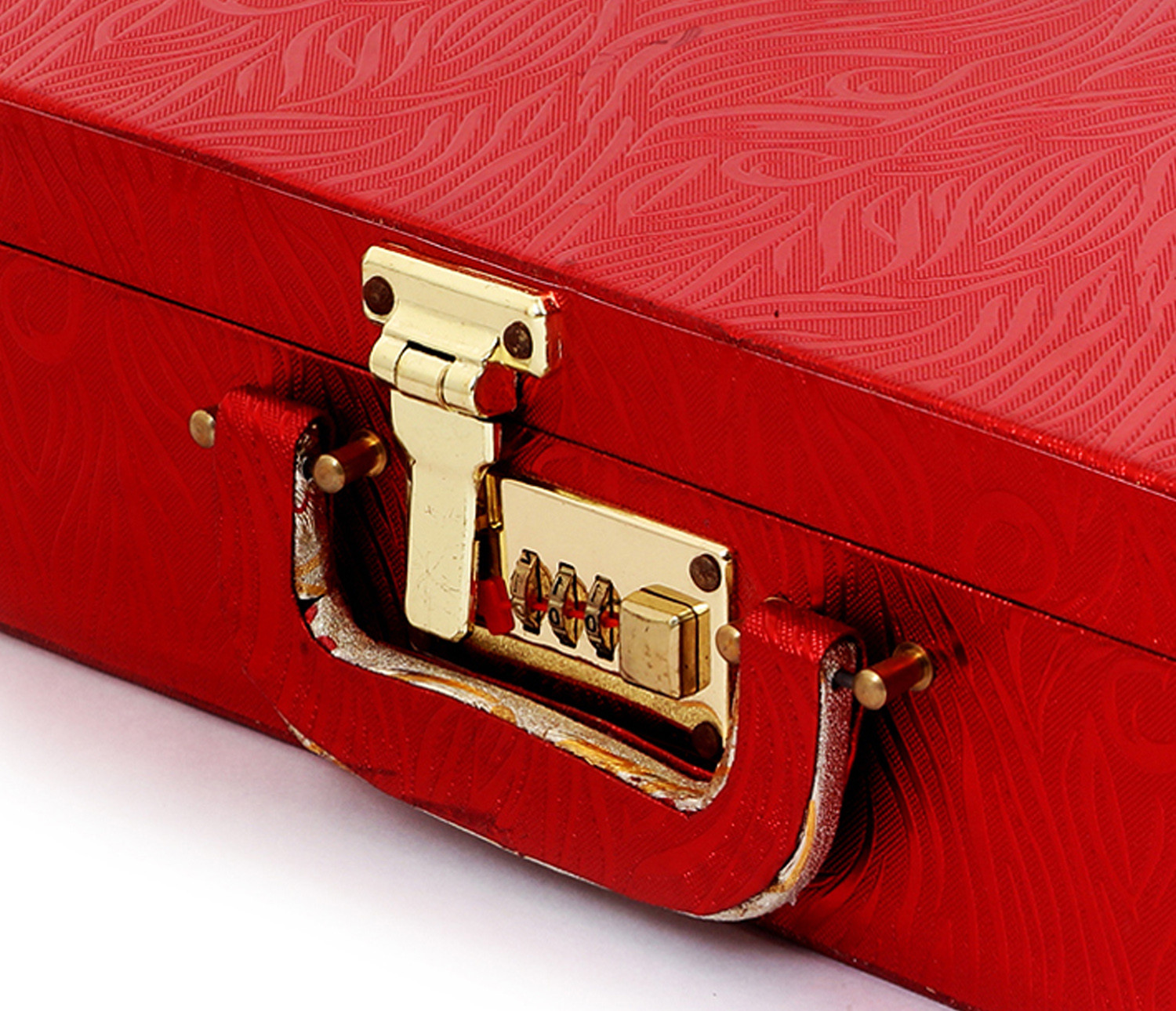 Kuber Industries Wooden Number Lock System 2 Rod Bangle Box|Singaardani|Vanity Organizer With Mirror & Handle (Maroon)