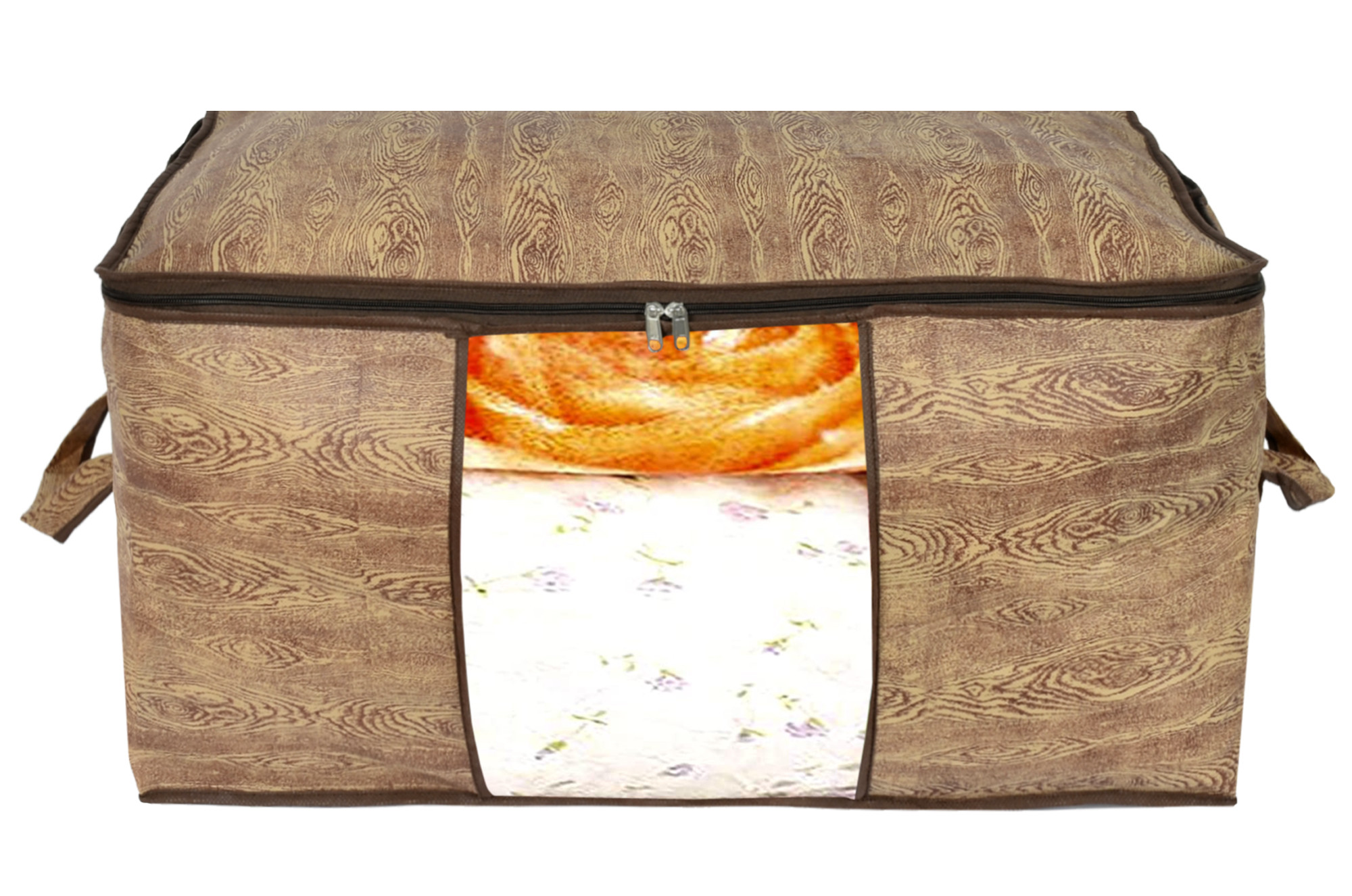 Kuber Industries Wooden Print Non Woven Saree Cover And Underbed Storage Bag, Storage Organiser, Blanket Cover (Brown)