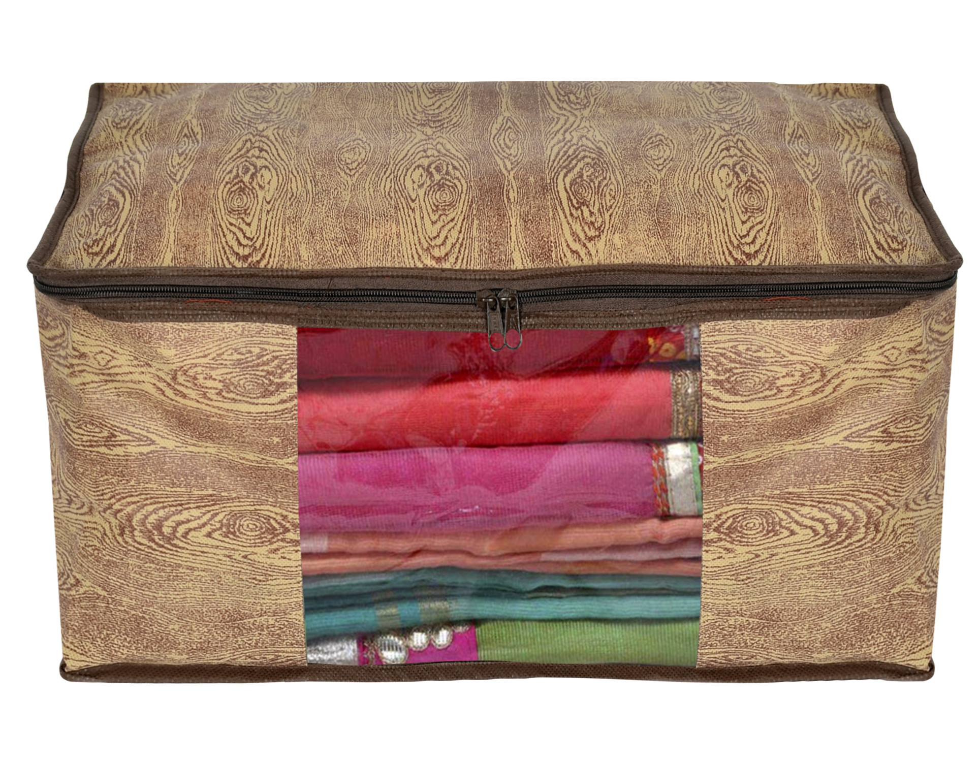 Kuber Industries Wooden Print Non Woven Saree Cover And Underbed Storage Bag, Storage Organiser, Blanket Cover (Brown)