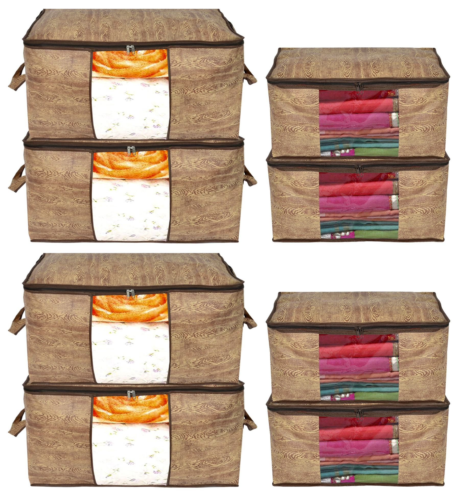 Kuber Industries Wooden Print Non Woven Saree Cover And Underbed Storage Bag, Storage Organiser, Blanket Cover (Brown)