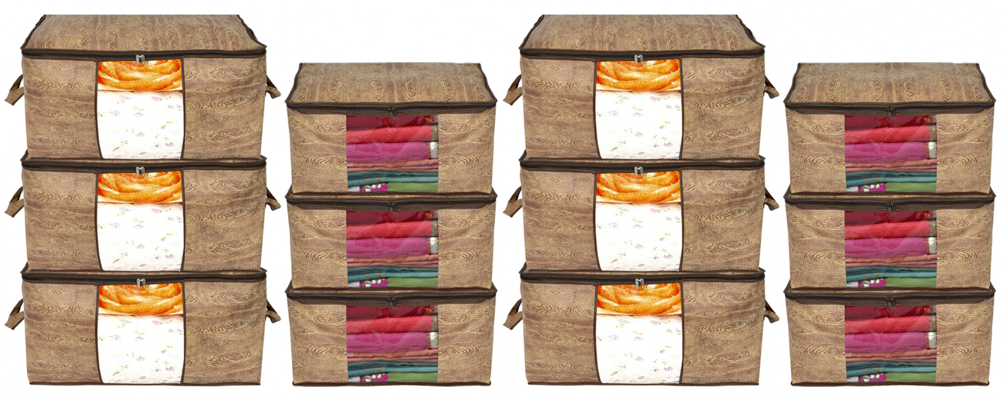 Kuber Industries Wooden Print Non Woven Saree Cover And Underbed Storage Bag, Storage Organiser, Blanket Cover (Brown)