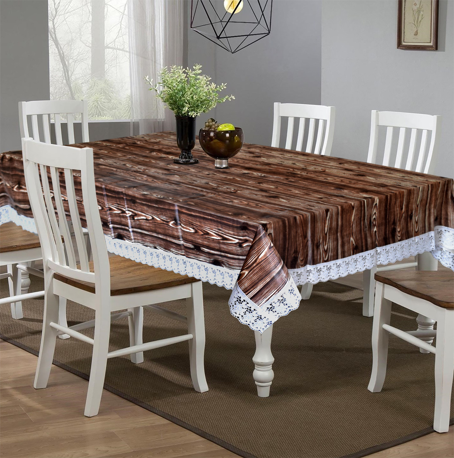 Kuber Industries Wooden Print PVC Dining Table Cover/Table Cloth For Home Decorative Luxurious 6 Seater, 60