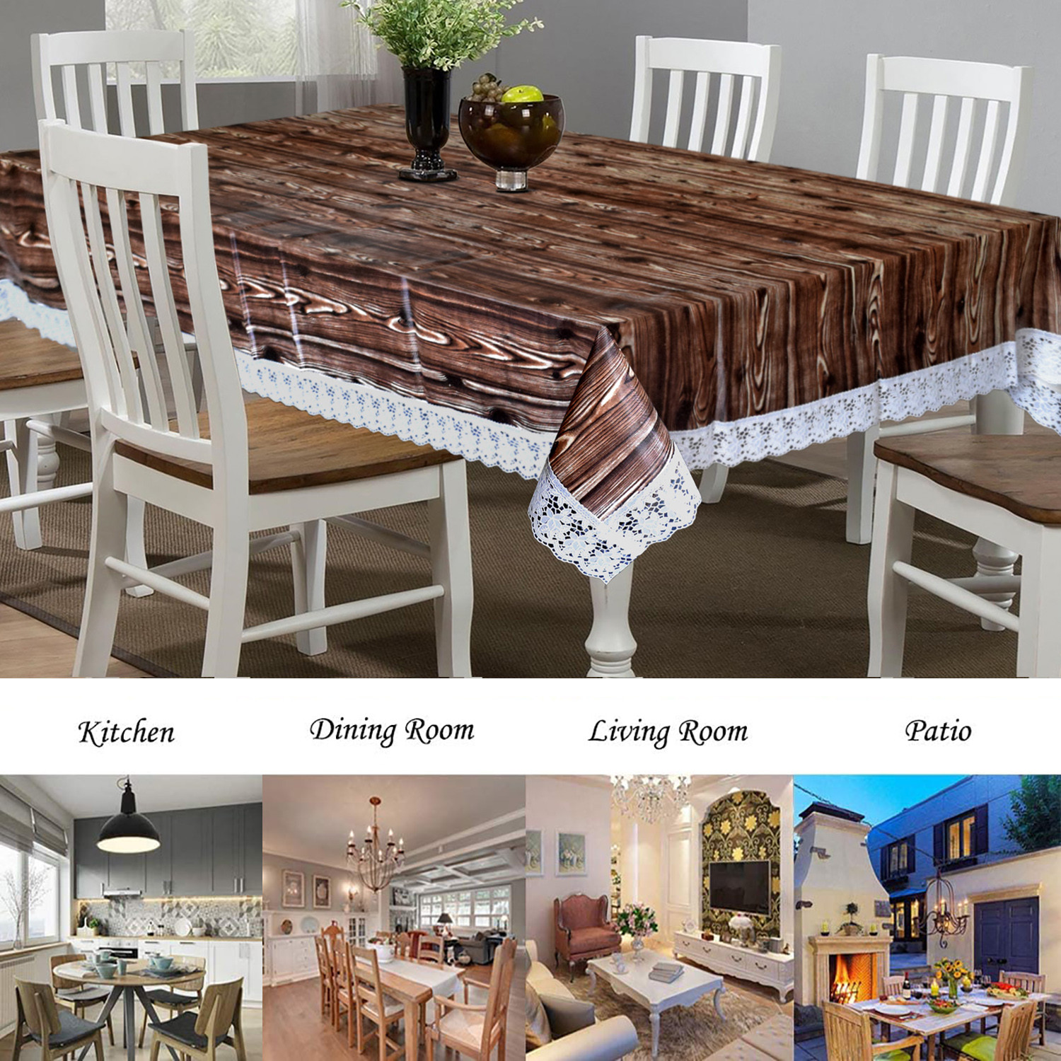 Kuber Industries Wooden Print PVC Dining Table Cover/Table Cloth For Home Decorative Luxurious 6 Seater, 60