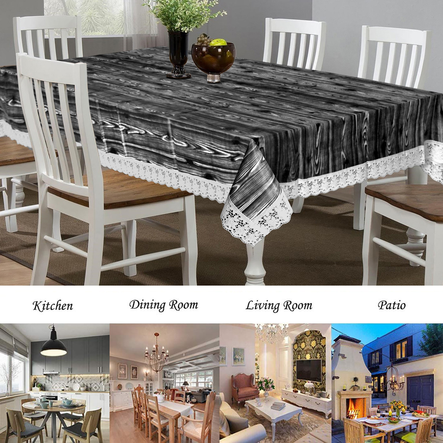 Kuber Industries Wooden Print PVC Dining Table Cover/Table Cloth For Home Decorative Luxurious 6 Seater, 60
