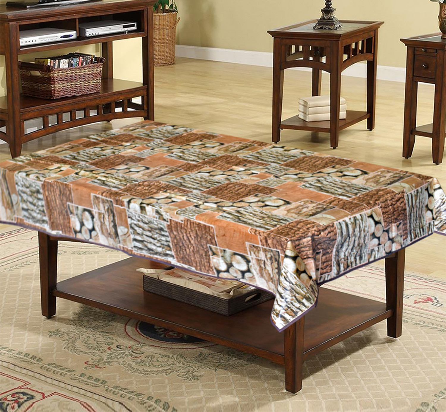 Kuber Industries Wooden Print Reversable PVC Center Table Cover For Home Decorative Luxurious 4 Seater, 60