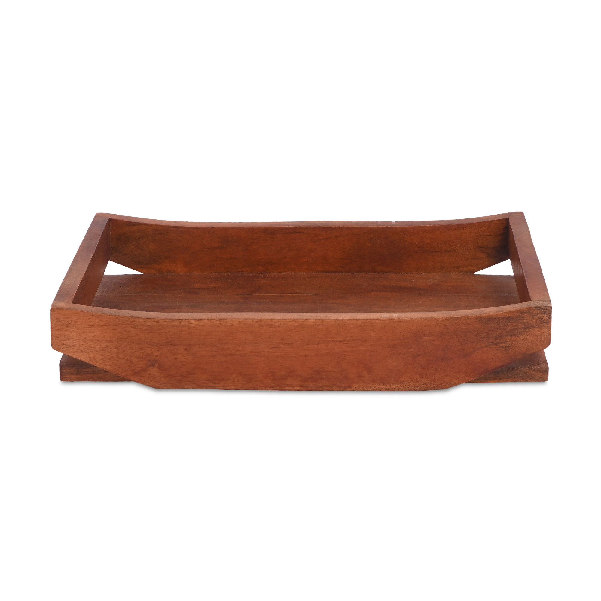 Kuber Industries Wooden Serving Tray Boat Shape Modern Style With Handle  Multipurpose Spacious Rectangular Platter  Ideal for Tea  Snacks  Brown