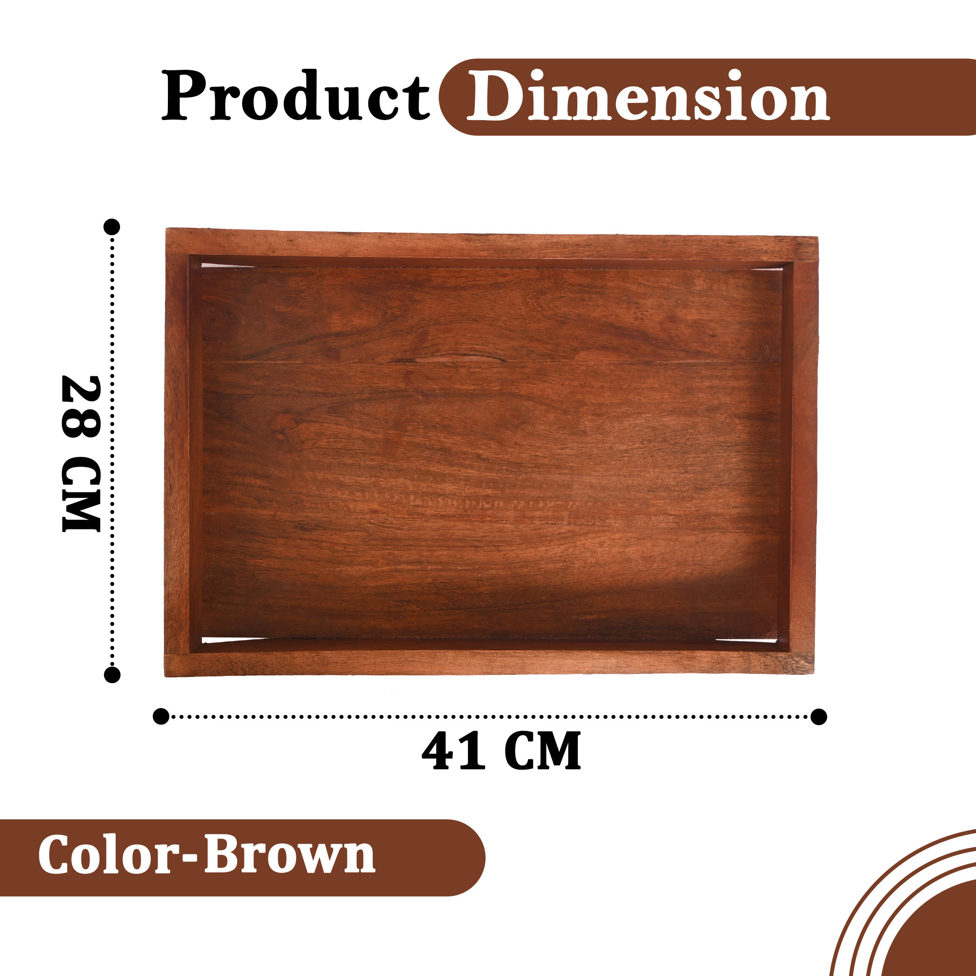 Kuber Industries Wooden Serving Tray Boat Shape Modern Style With Handle  Multipurpose Spacious Rectangular Platter  Ideal for Tea  Snacks  Brown