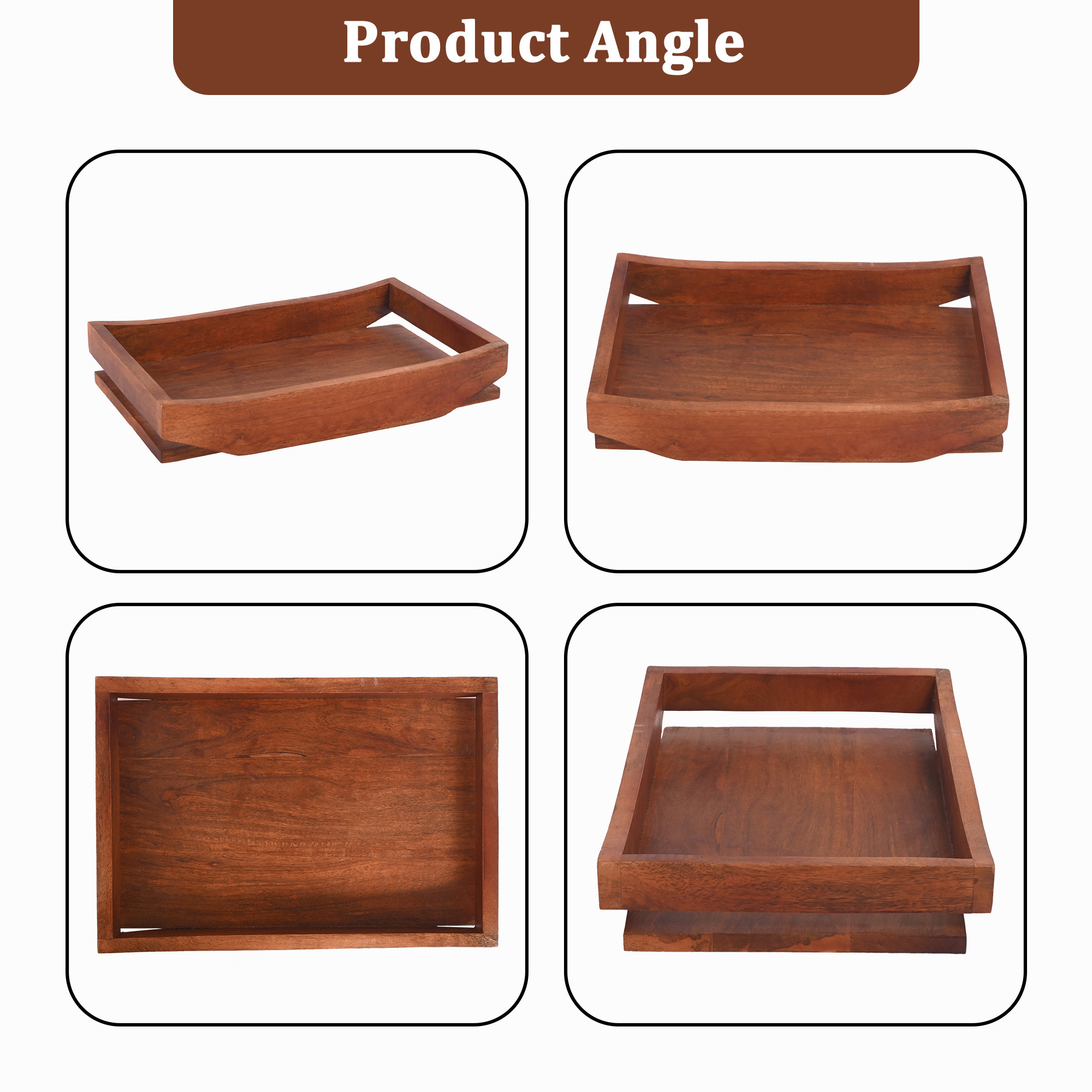 Kuber Industries Wooden Serving Tray Boat Shape Modern Style With Handle  Multipurpose Spacious Rectangular Platter  Ideal for Tea  Snacks  Brown
