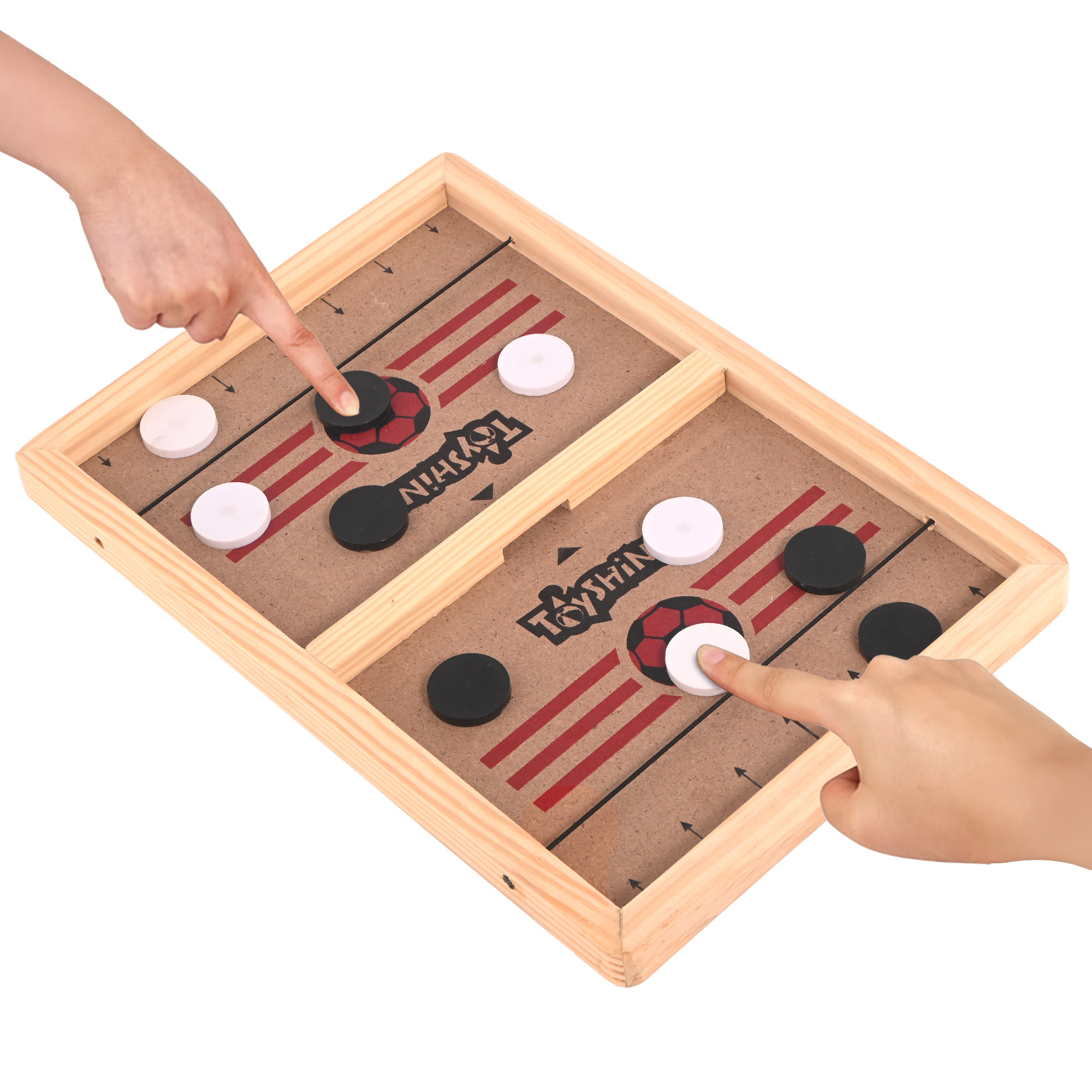 Kuber Industries Wooden Slingshot Board with 10 Pucks  String Hockey Game for Kids  Adults  Birthday Party Christmas Gift and Picnic  Brown